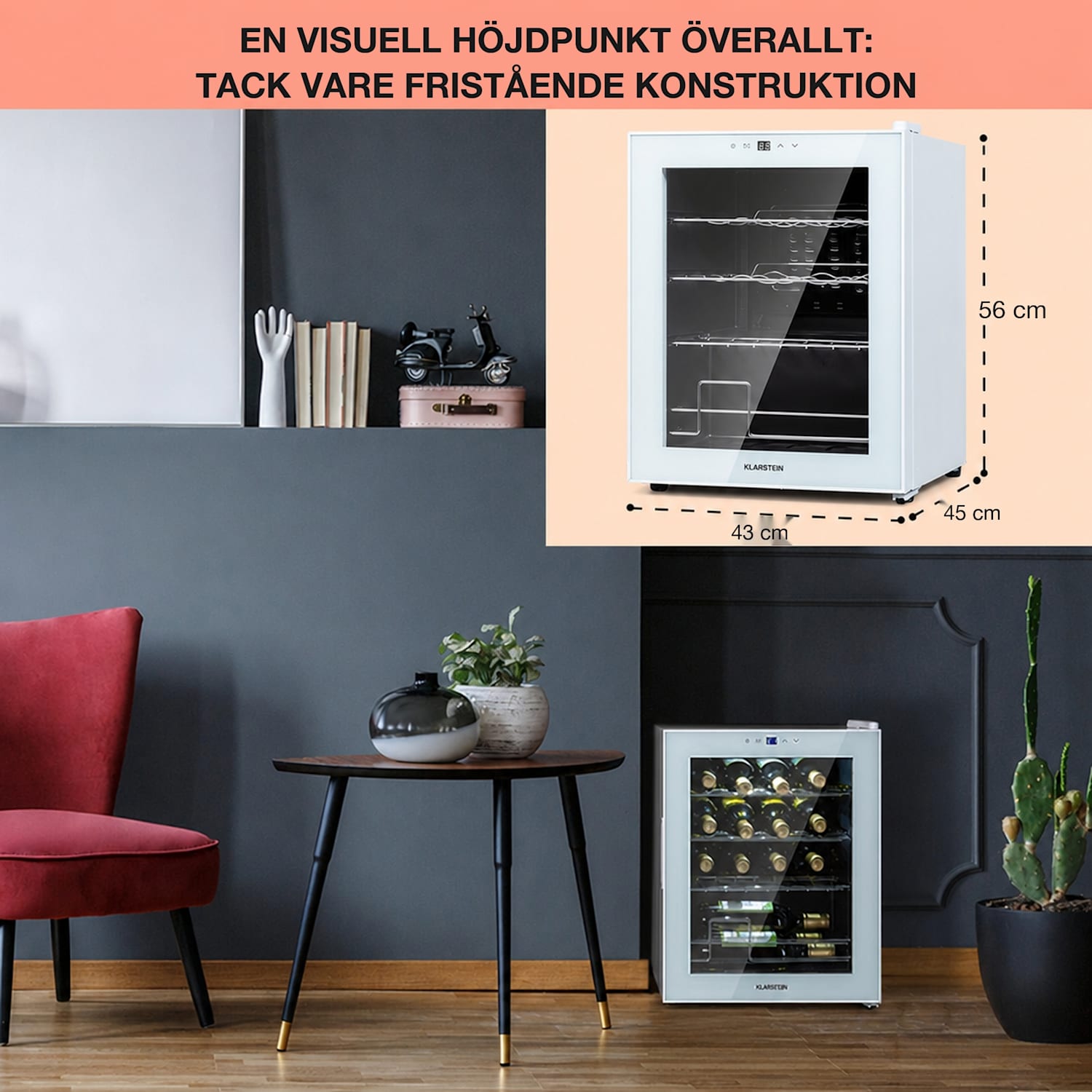 Shiraz 16 Quartz Vinkylskåp 42 l touchpanel 160 W 5-18 °C 16 flaskor | 1 kylzon | Vit Glas