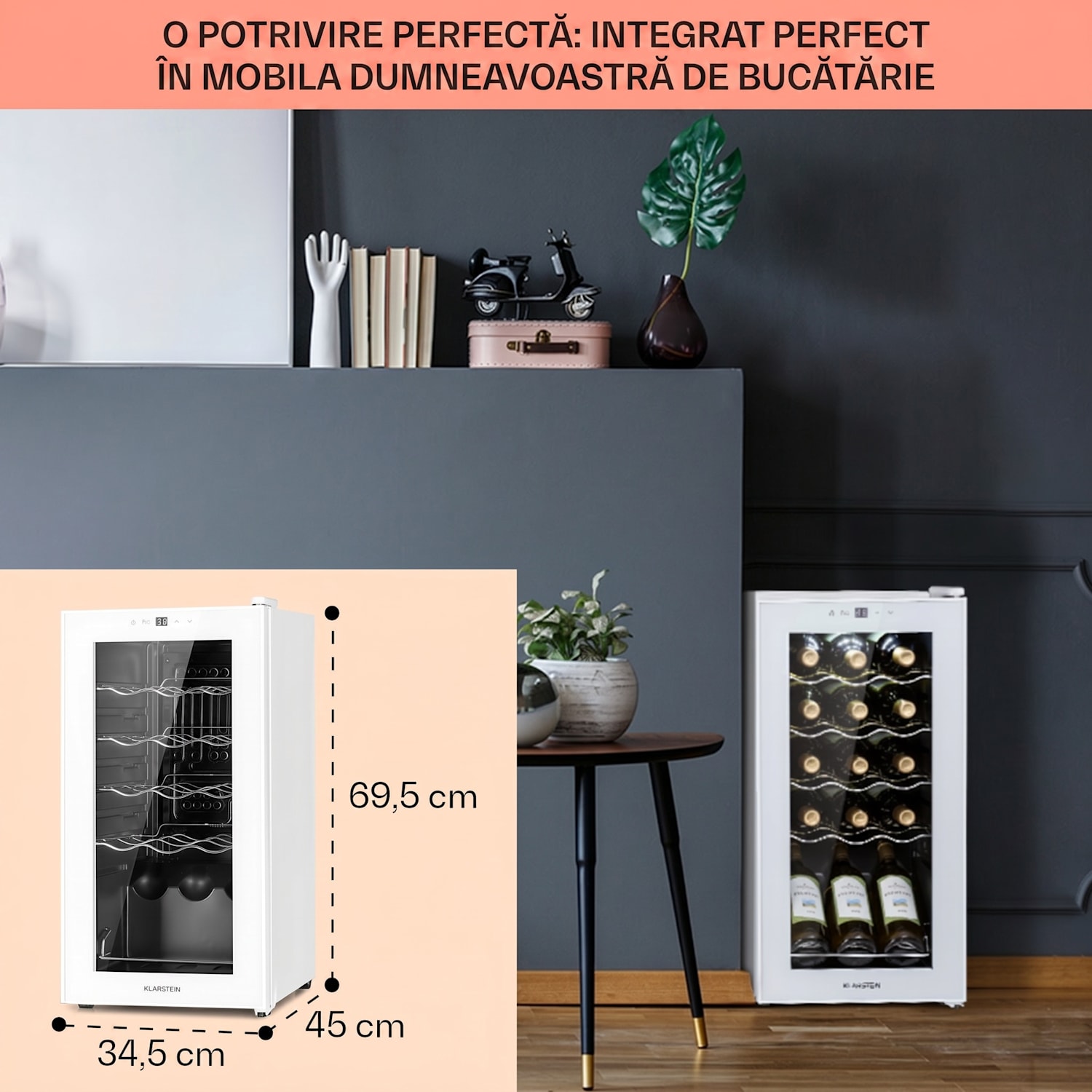 Shiraz 15 Slim Uno, frigider pentru vin, 44 l, tactil, 135 W, 5 - 18 °C, negru 15 sticle | 1 | Sticlă albă