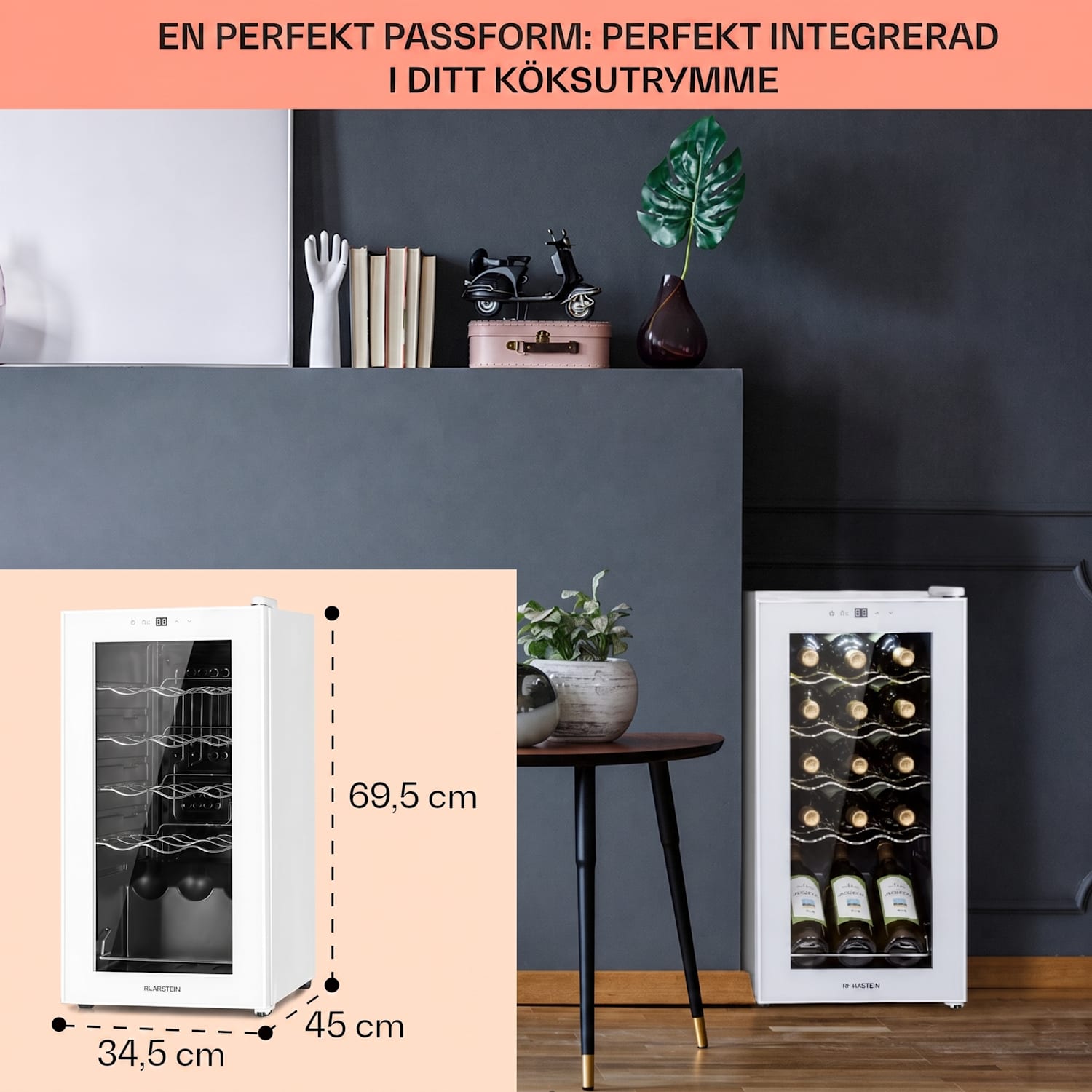 Shiraz 15 Slim Uno Vinkylskåp 44l touch-kontrollpanel 5-18°C 15 flaskor | 1 kylzon | Vit Glas