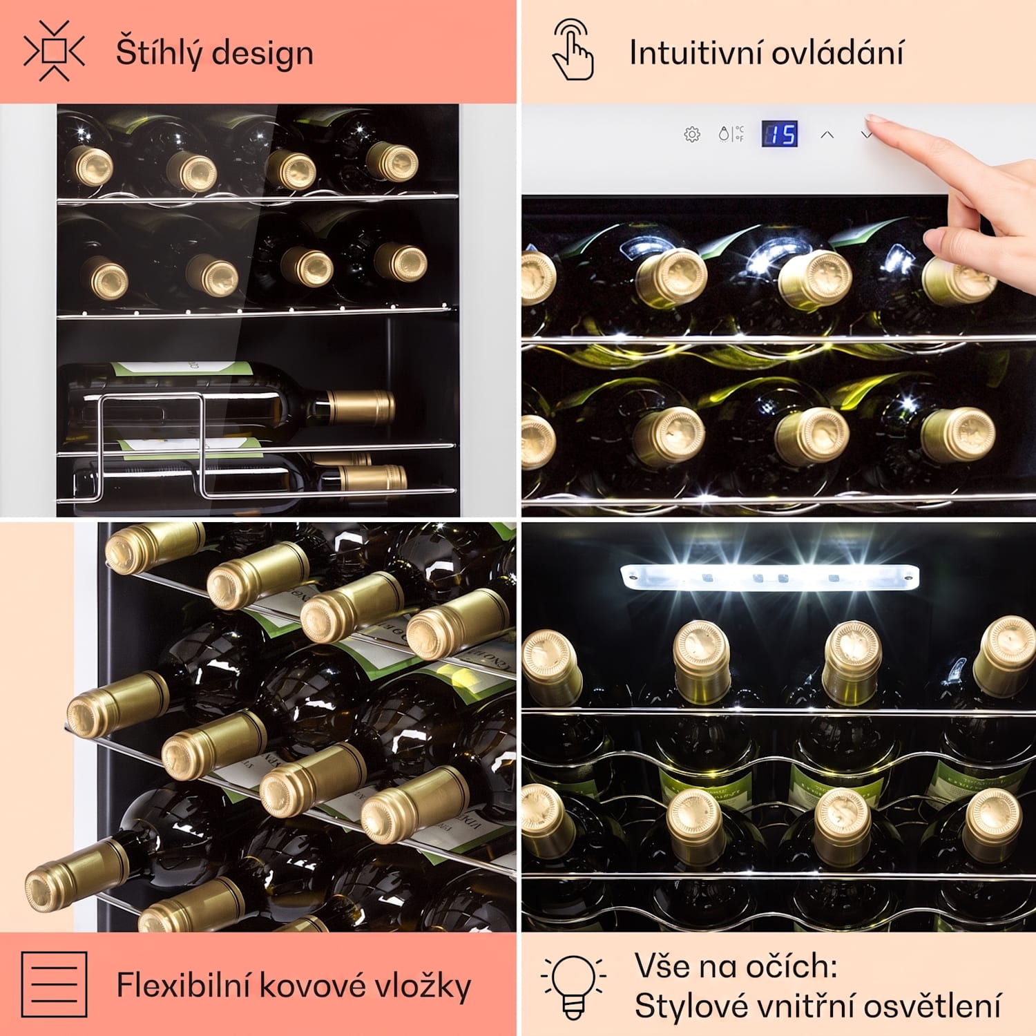 Shiraz 20 Uno, vinotéka, 53 l/20 lahví, 5-18 °C, dotykové ovládání 20 lahví | 1 chladící zóna | Bílé sklo