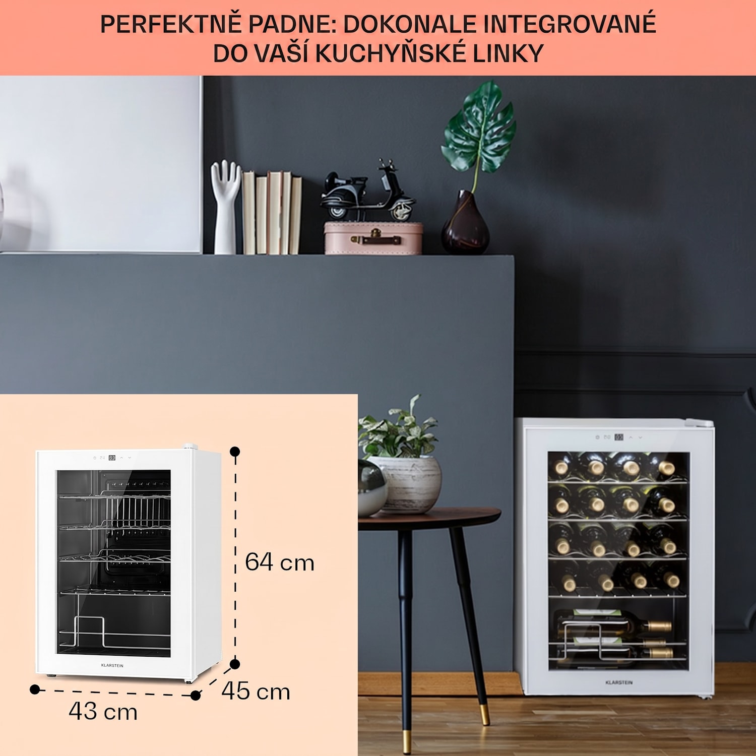 Shiraz 20 Uno, vinotéka, 53 l/20 lahví, 5-18 °C, dotykové ovládání 20 lahví | 1 chladící zóna | Bílé sklo