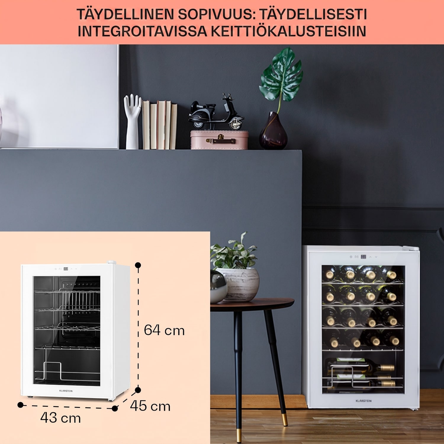 Shiraz 20 Uno viinikaappi 53 l 20 pullolle kosketuspaneeli  5-18 °C 20 pulloa | 1 jäähdytysalue | Valkoinen Lasi