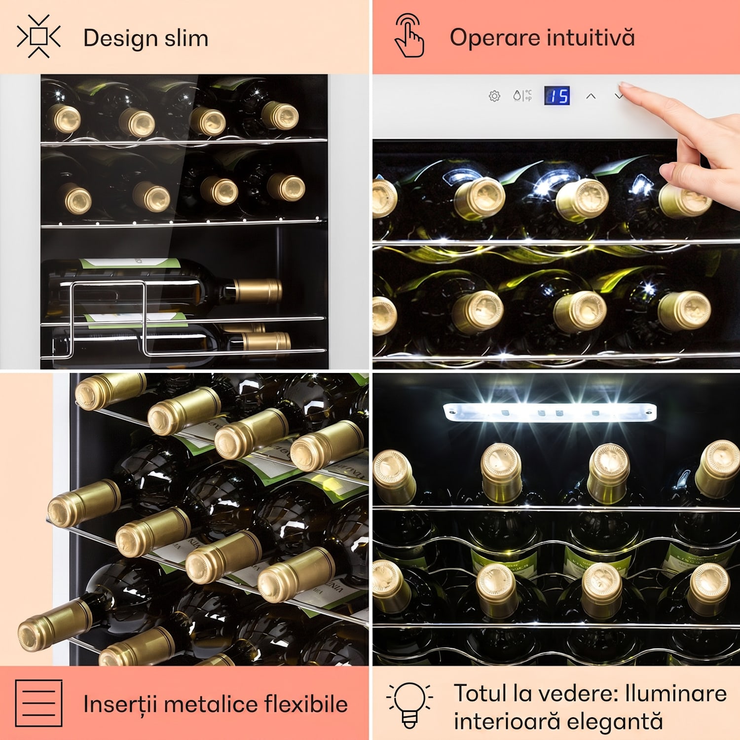 Shiraz 20 Uno răcitor de vinuri 53 litri 20 sticle Panou de control tactil 5-18 °C 20 de sticle | 1 | Sticlă albă