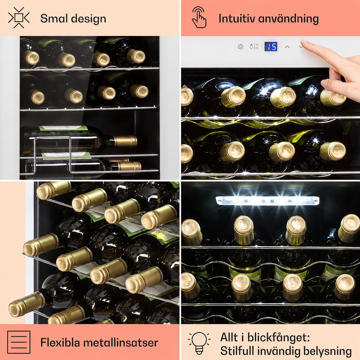 Klarstein Shiraz 20 Uno Vinkylskåp 53l 20fl touch-kontrollpanel  5-18°C 20 flaskor | 1 kylzon | Vit Glas