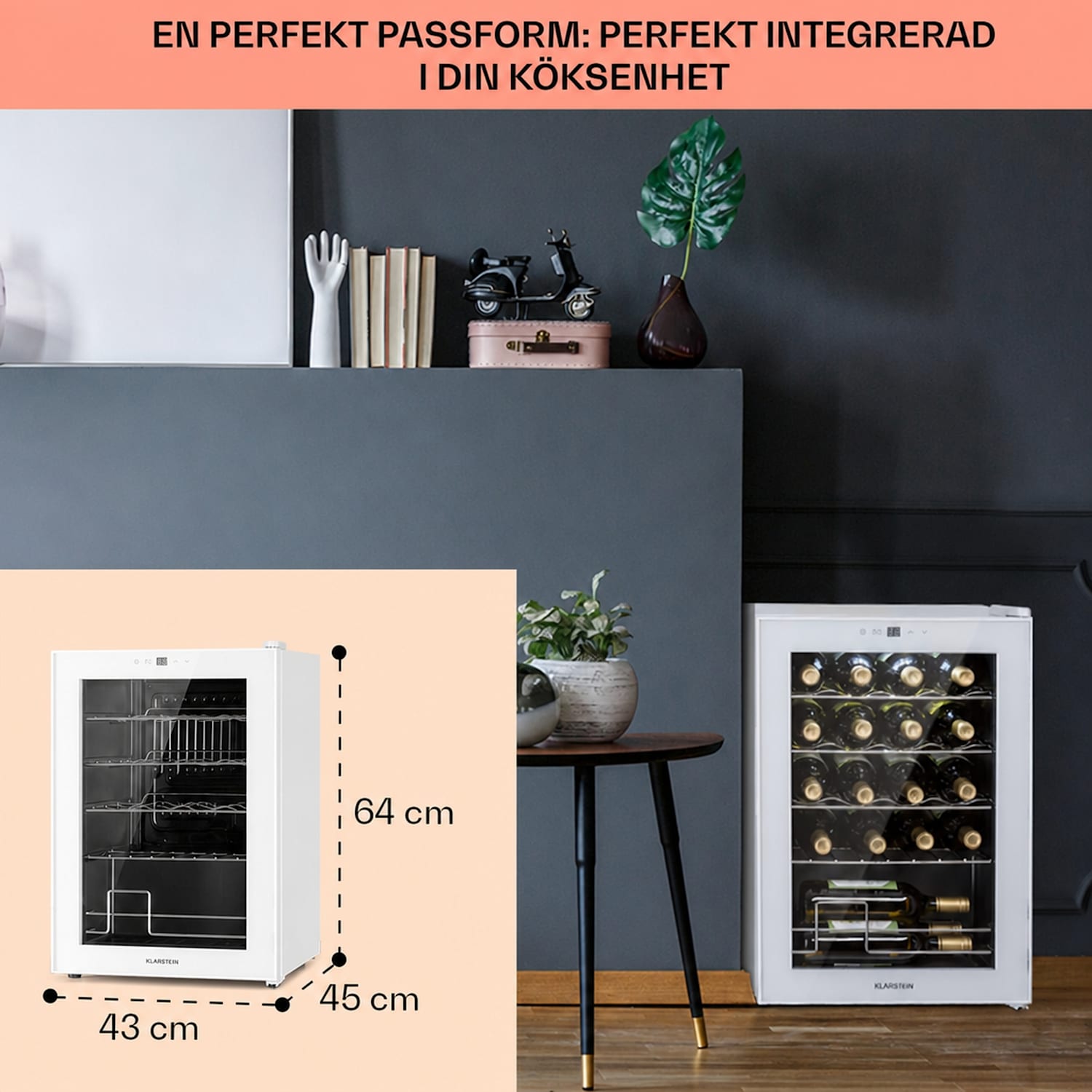 Klarstein Shiraz 20 Uno Vinkylskåp 53l 20fl touch-kontrollpanel  5-18°C 20 flaskor | 1 kylzon | Vit Glas