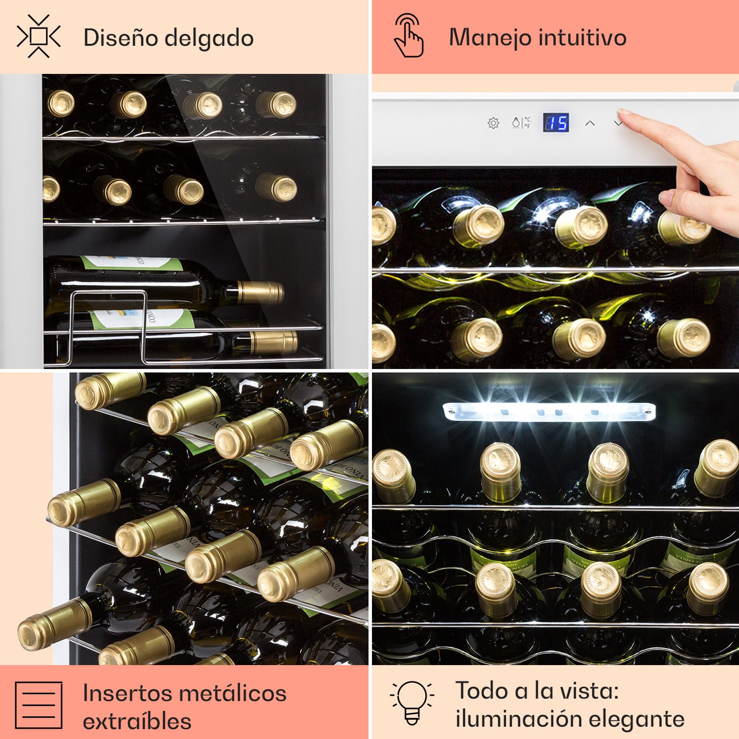 Shiraz 24 Uno Vinoteca 63L 24 botellas panel de control táctil de 5 a 18 °C 24 botellas | 1 zona de refrigeración | Vidrio Blanco