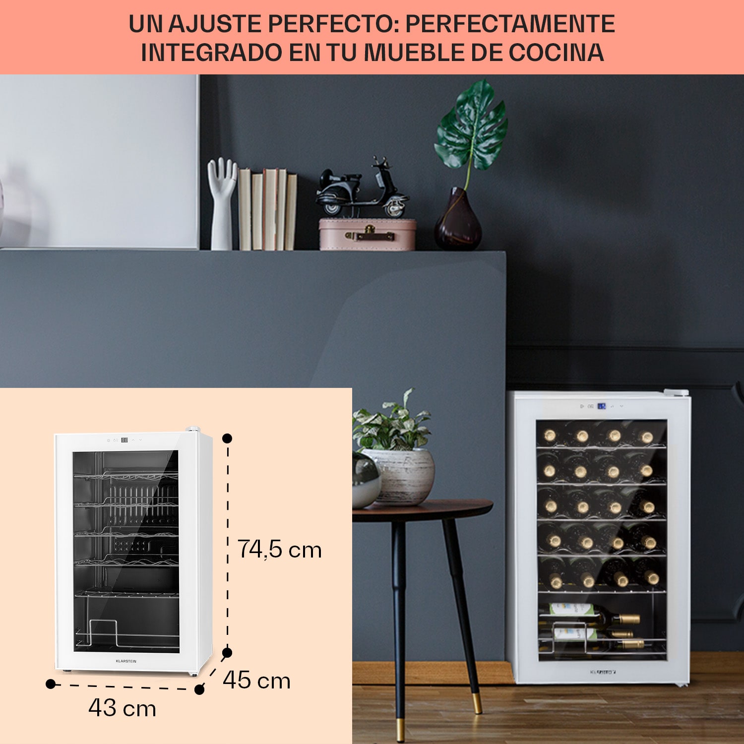 Shiraz 24 Uno Vinoteca 63L 24 botellas panel de control táctil de 5 a 18 °C 24 botellas | 1 zona de refrigeración | Vidrio Blanco