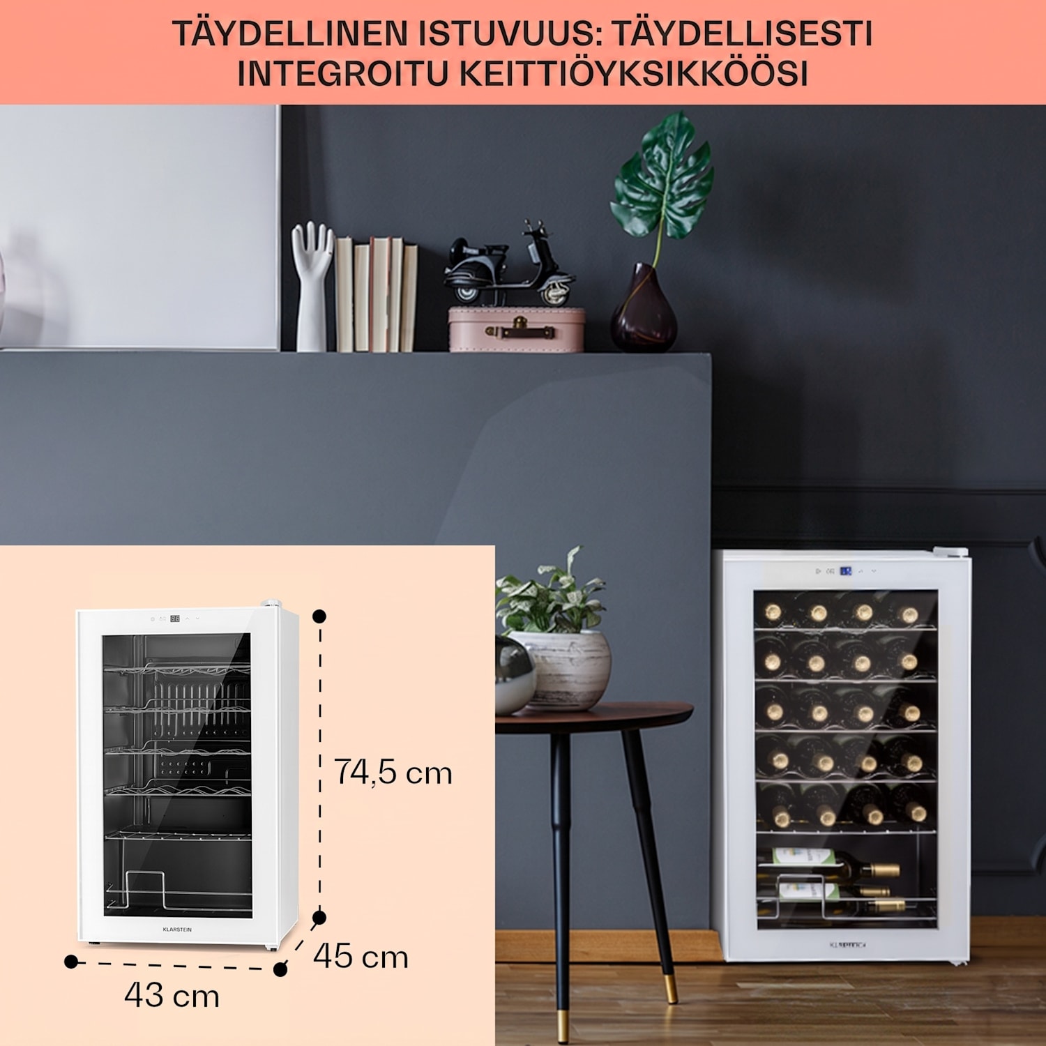 Shiraz 24 Uno viinikaappi 63 l 24 pullolle kosketuspaneeli  5-18 °C 24 pulloa | 1 jäähdytysalue | Valkoinen Lasi