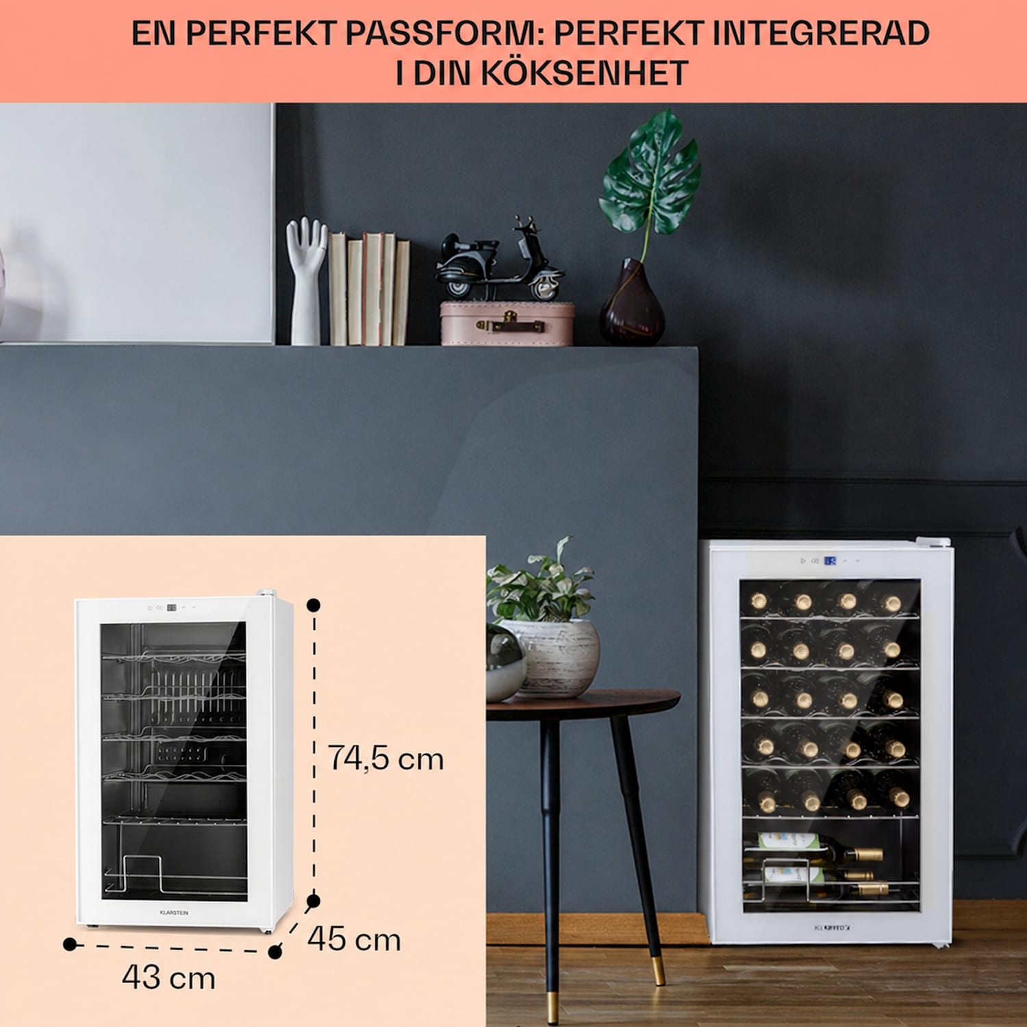 Shiraz 24 Uno Vinkylskåp 63l 24fl touch-kontrollpanel  5-18°C 24 flaskor | 1 kylzon | Vit Glas