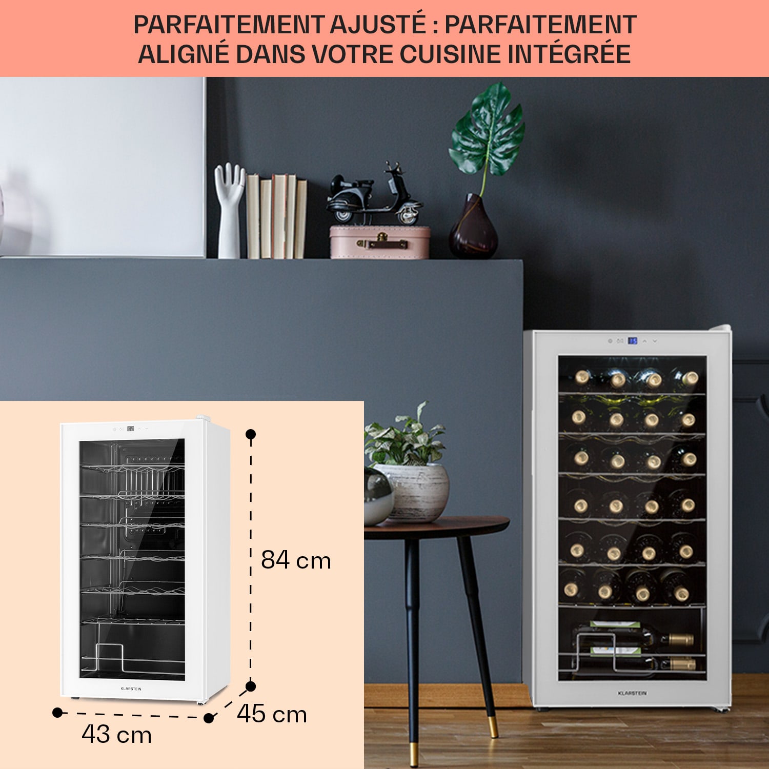 Shiraz 28 Uno wijnkoelkast 74 liter 28 flessen touch bedieningspaneel  5-18°C 28 flessen | 1 koelzone | Wit Glas