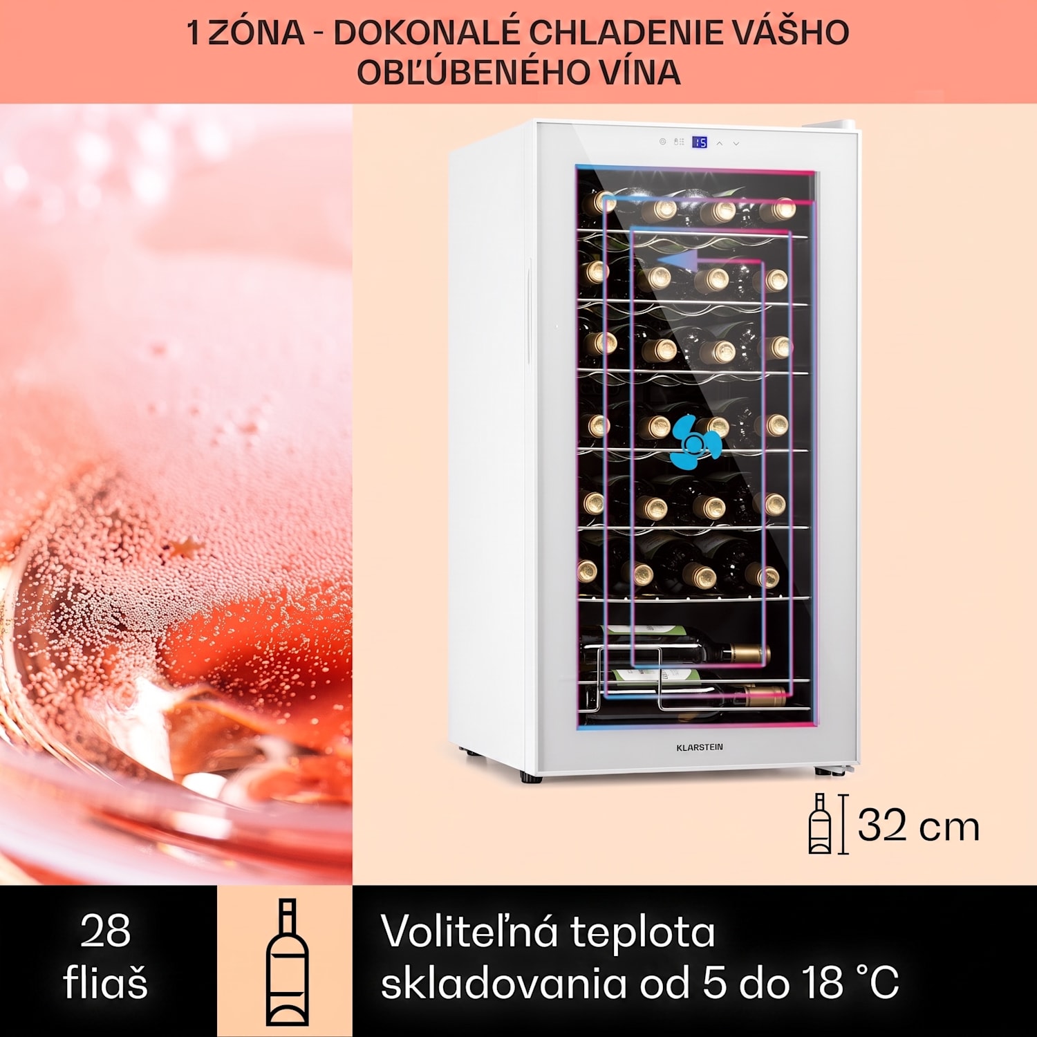 Shiraz 28 Uno, vinotéka, 74 l, 28 fliaš, 5-18°C, dotykový ovládací panel 28 fliaš | 1 chladiaca zóna | Biele sklo