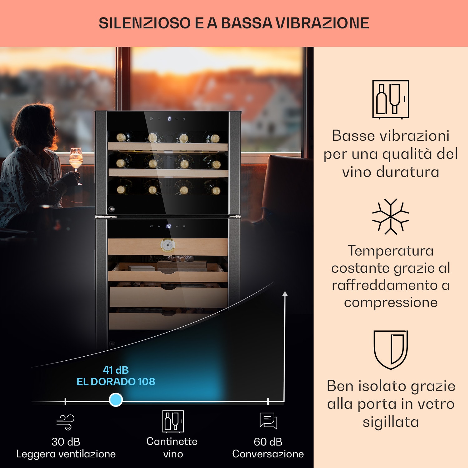 El Dorado 108 - Humidor e frigorifero per vini, touch, 108 L, LED 