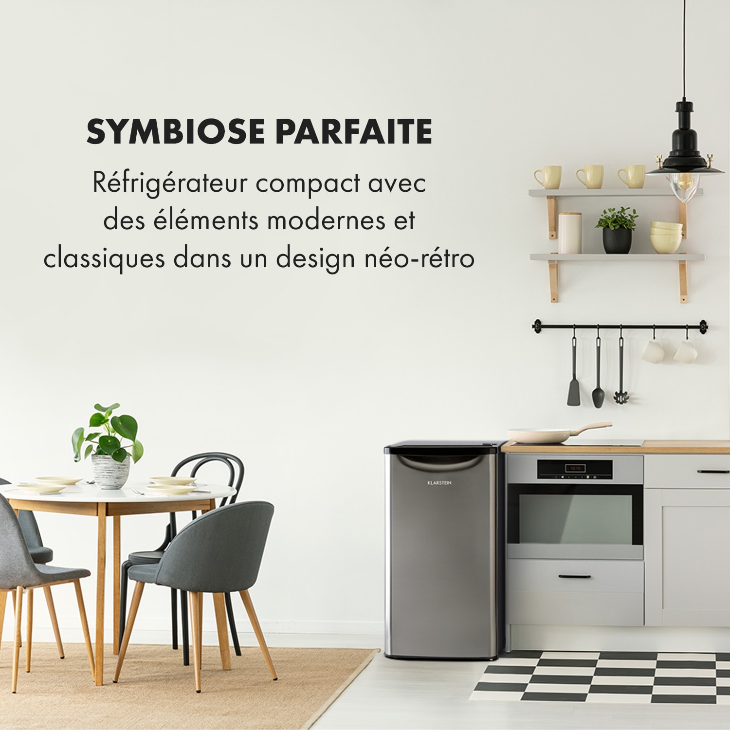 Yummy koelkast met vriesvak 90 liter 42dB 92 Ltr | Zilver Metallic