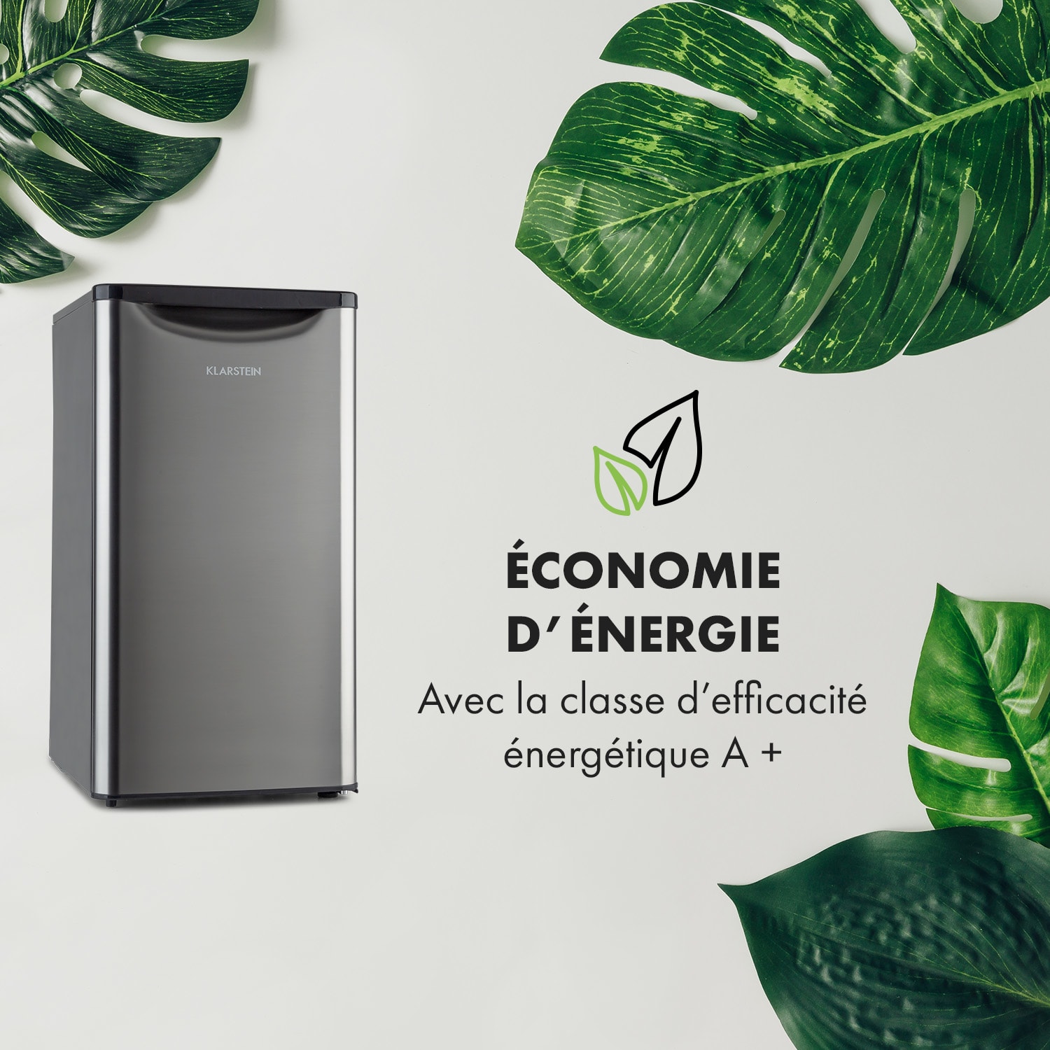 Yummy koelkast met vriesvak 90 liter 42dB 92 Ltr | Zilver Metallic