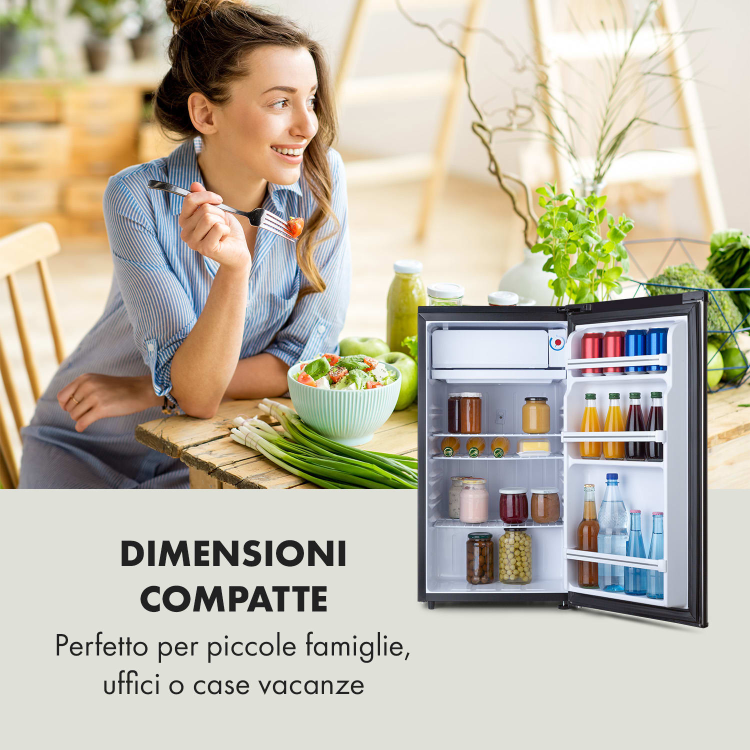 Frigorifero Yummy con vano congelatore 90 Litri 42dB 92 Ltr | Argento metallizzato