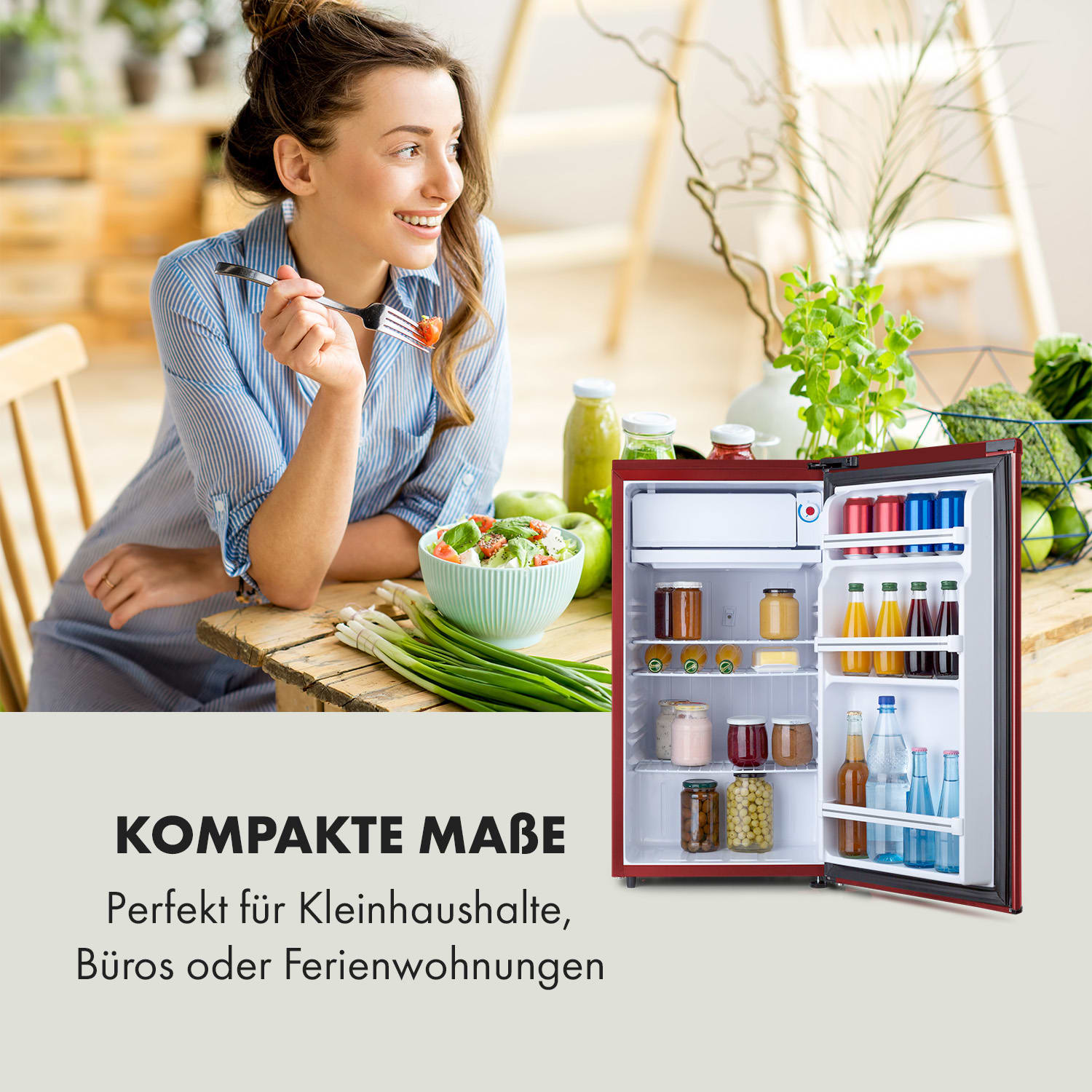 Yummy Kühlschrank mit Gefrierfach 90 Liter 42dB 92 Ltr | Rot