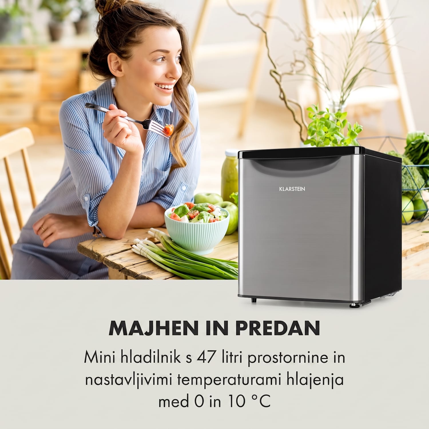 Yummy, hladilnik z zamrzovalnikom, 45l, 42 dB 45 Ltr | Srebrna kovinska barva