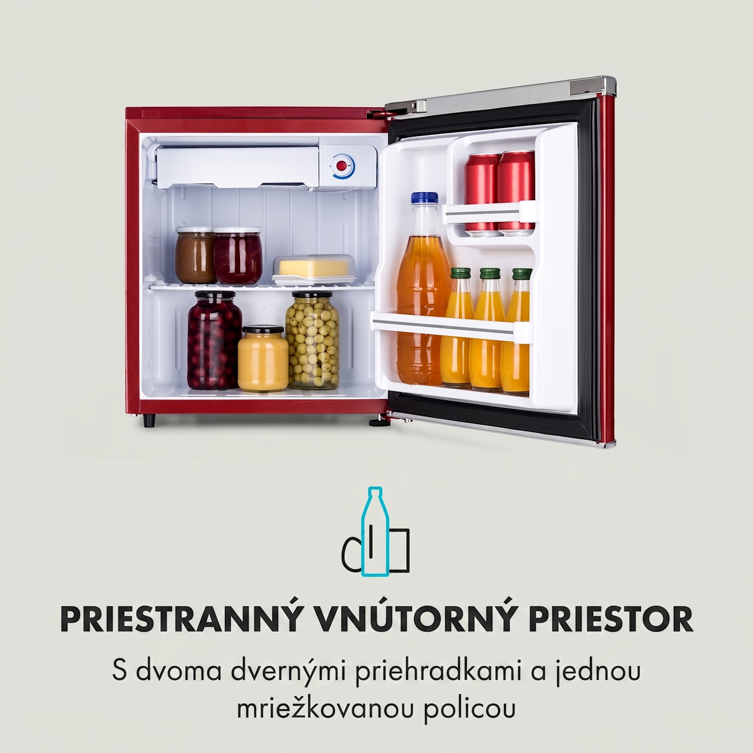Yummy, chladnička s mraziacim priestorom, 45 l, 42 dB 45 litrov | Červená