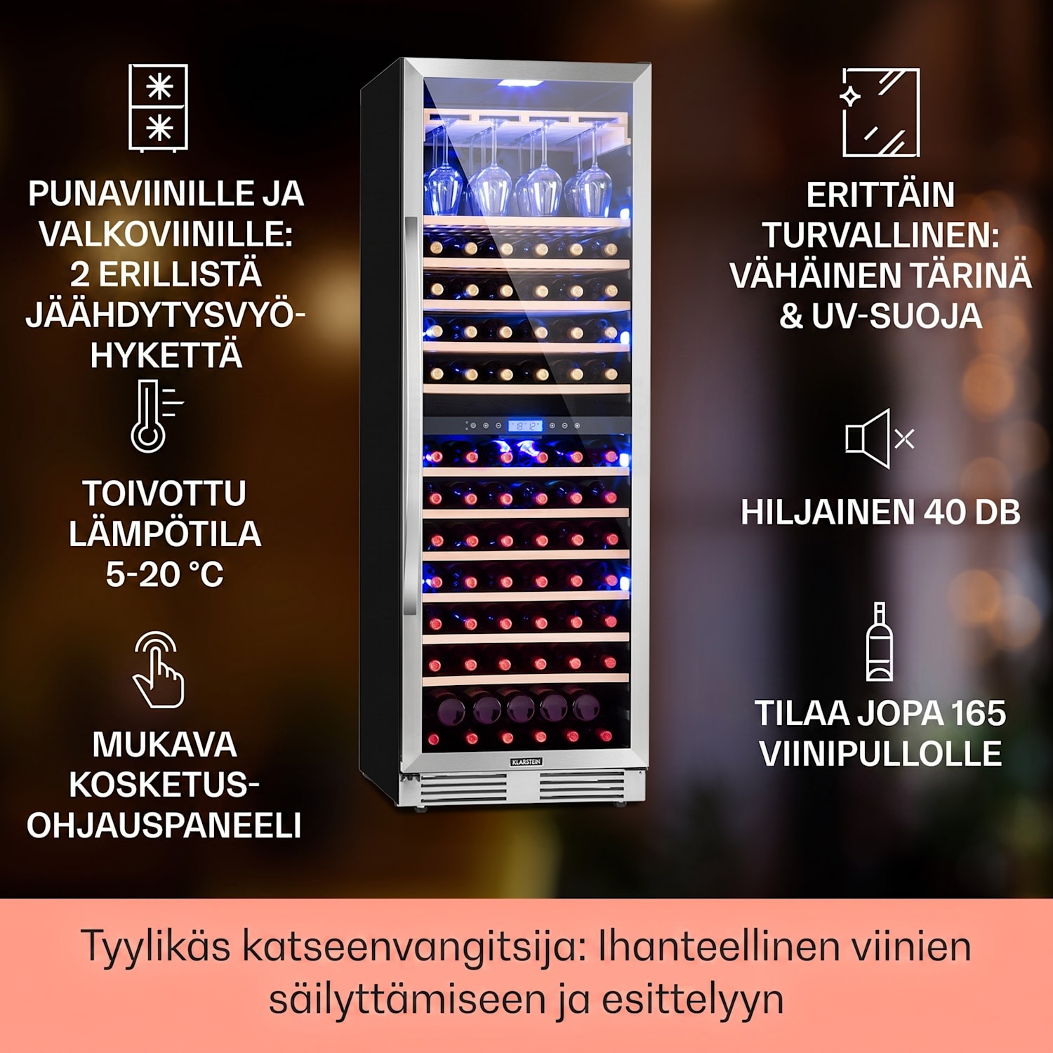 Vinovilla Grande 165 Built-in Duo viinijääkaappi 425 l 165 pullolle 3-värinen lasiovi 425 l | 2 jäähdytysalue