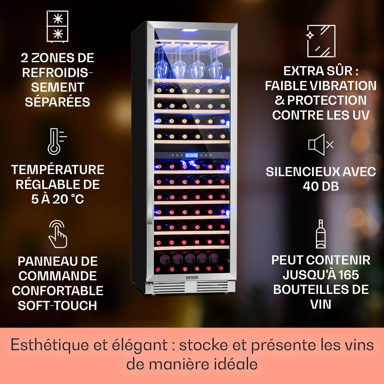 Vinovilla Grande 165 Built-in Duo wijnkoelkast 425l 165fl. 3-kleuren glazen deur 425 ltr | 2 koelzones