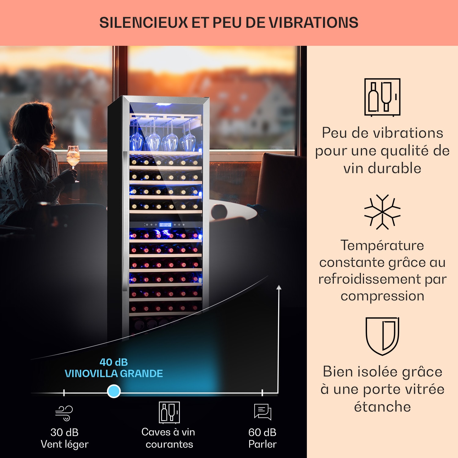 Vinovilla Grande 165 Built-in Duo wijnkoelkast 425l 165fl. 3-kleuren glazen deur 425 ltr | 2 koelzones