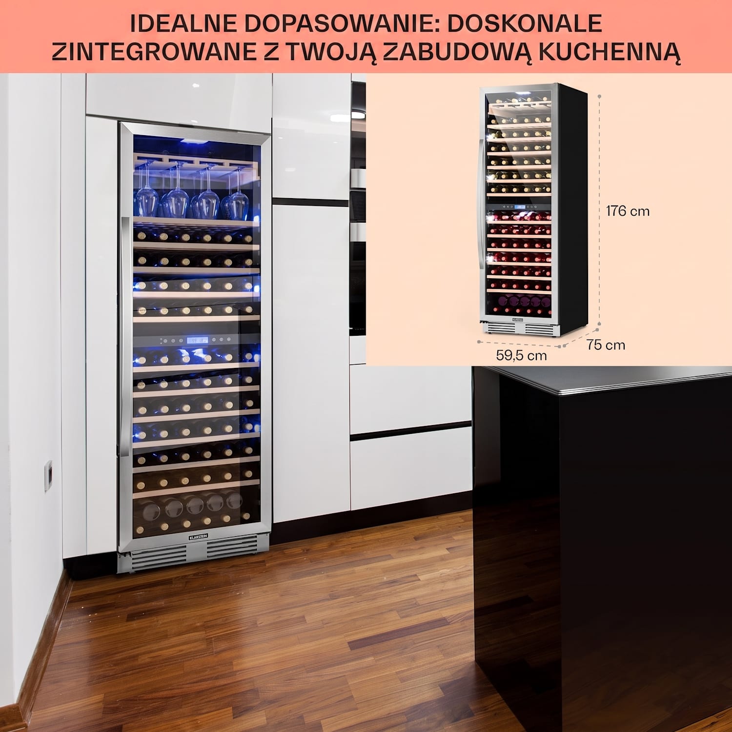 Vinovilla Grande Duo, chłodziarka do wina, pojemna, 425 l, 165 butelek, 3-kolorowe oświetlenie LED 425 Ltr | 2 strefy chłodzenia