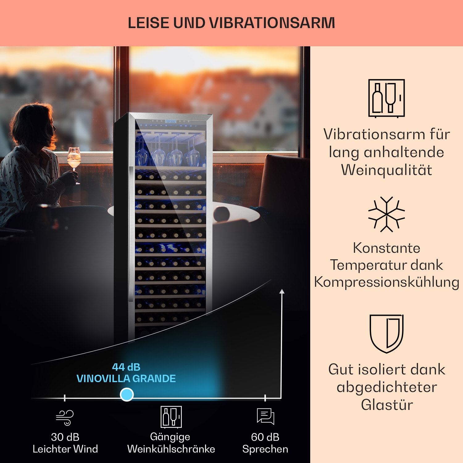Vinovilla Grande 165 Built-in Uno Weinkühlschrank 425l 165Fl. Glastür 