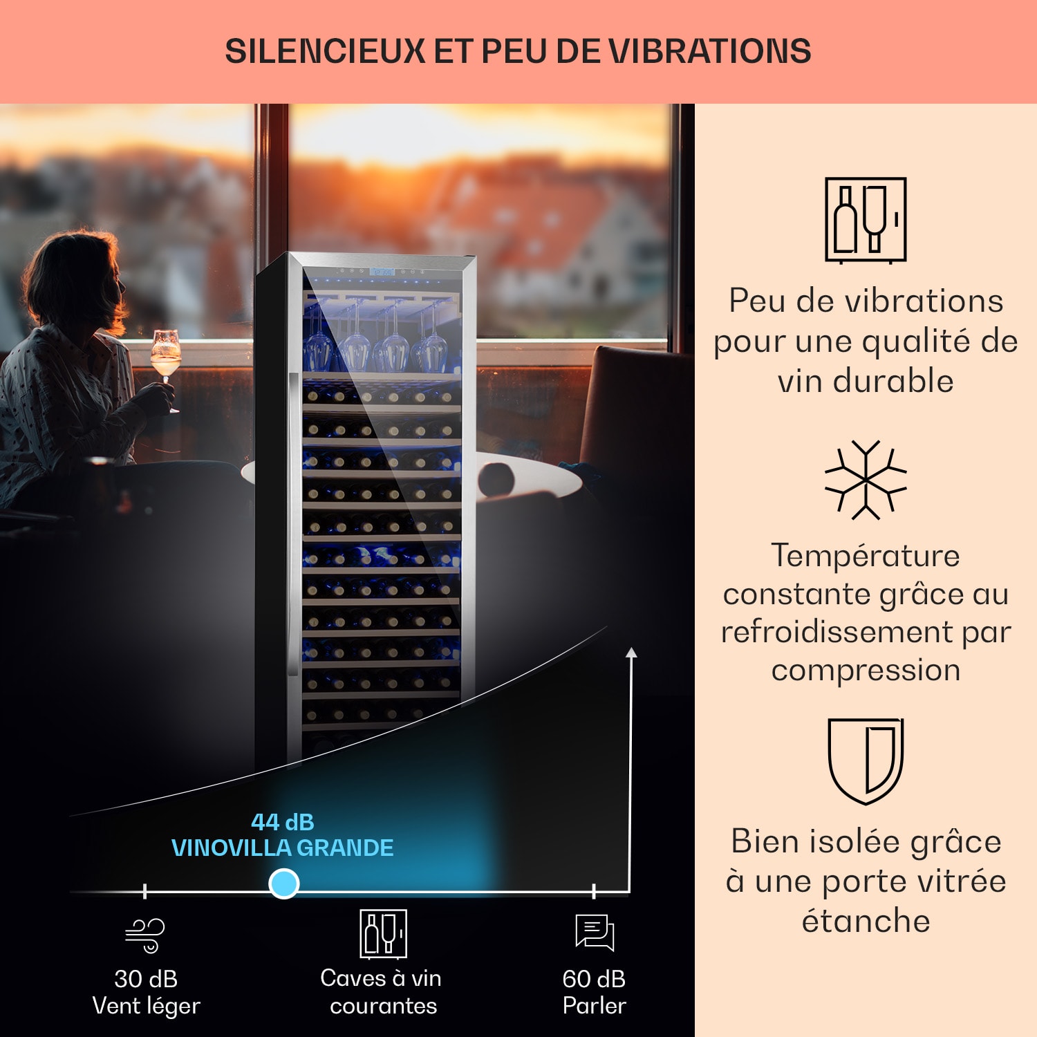 Vinovilla Grande 165 Built-in Uno Réfrigérateur à vin 425l 165Fl. Porte en verre 3 couleurs 