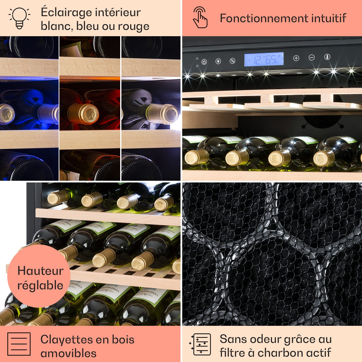 Vinovilla Grande 165 Built-in Uno Réfrigérateur à vin 425l 165Fl. Porte en verre 3 couleurs 