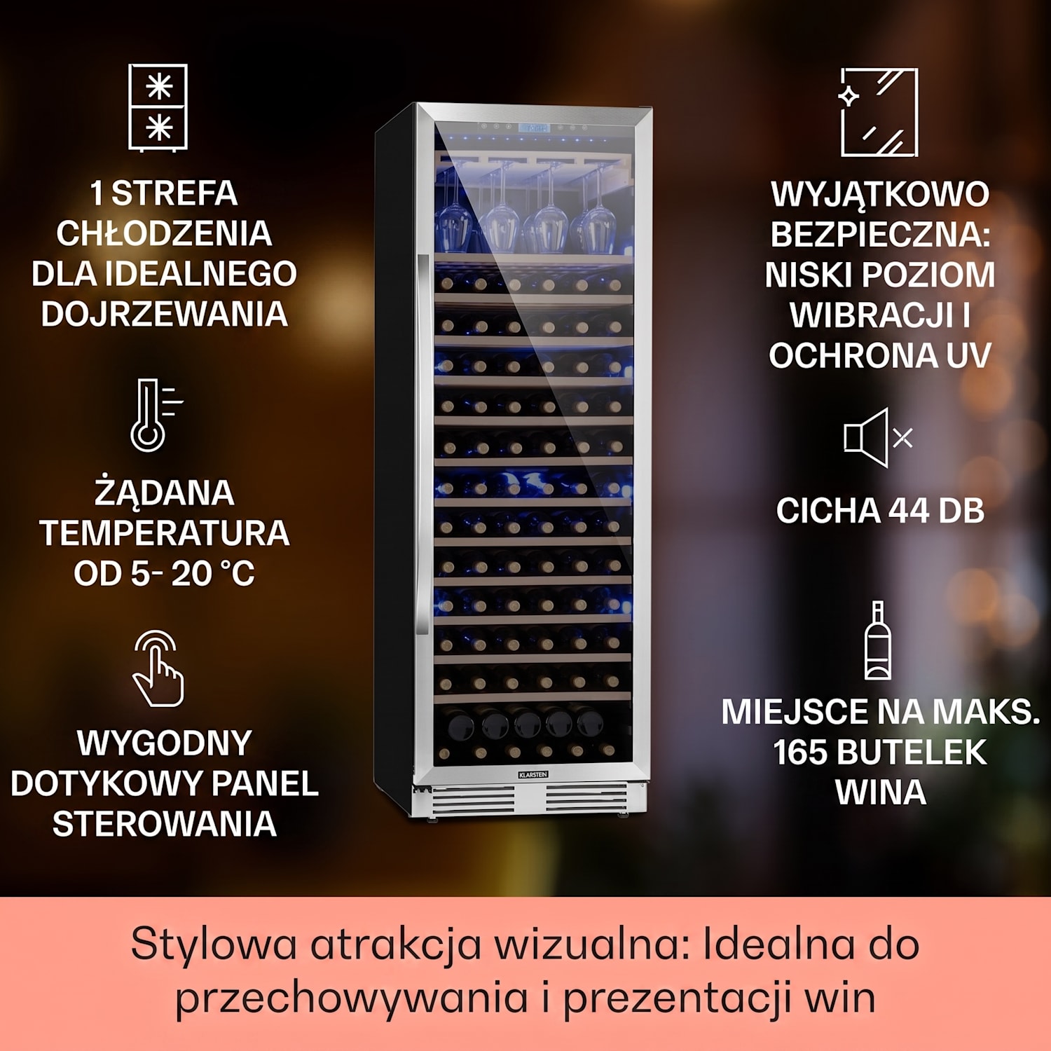 Vinovilla Grande 165 Built-in Uno, chłodziarka do wina, 425 l, 165 butelek Szklane drzwi 