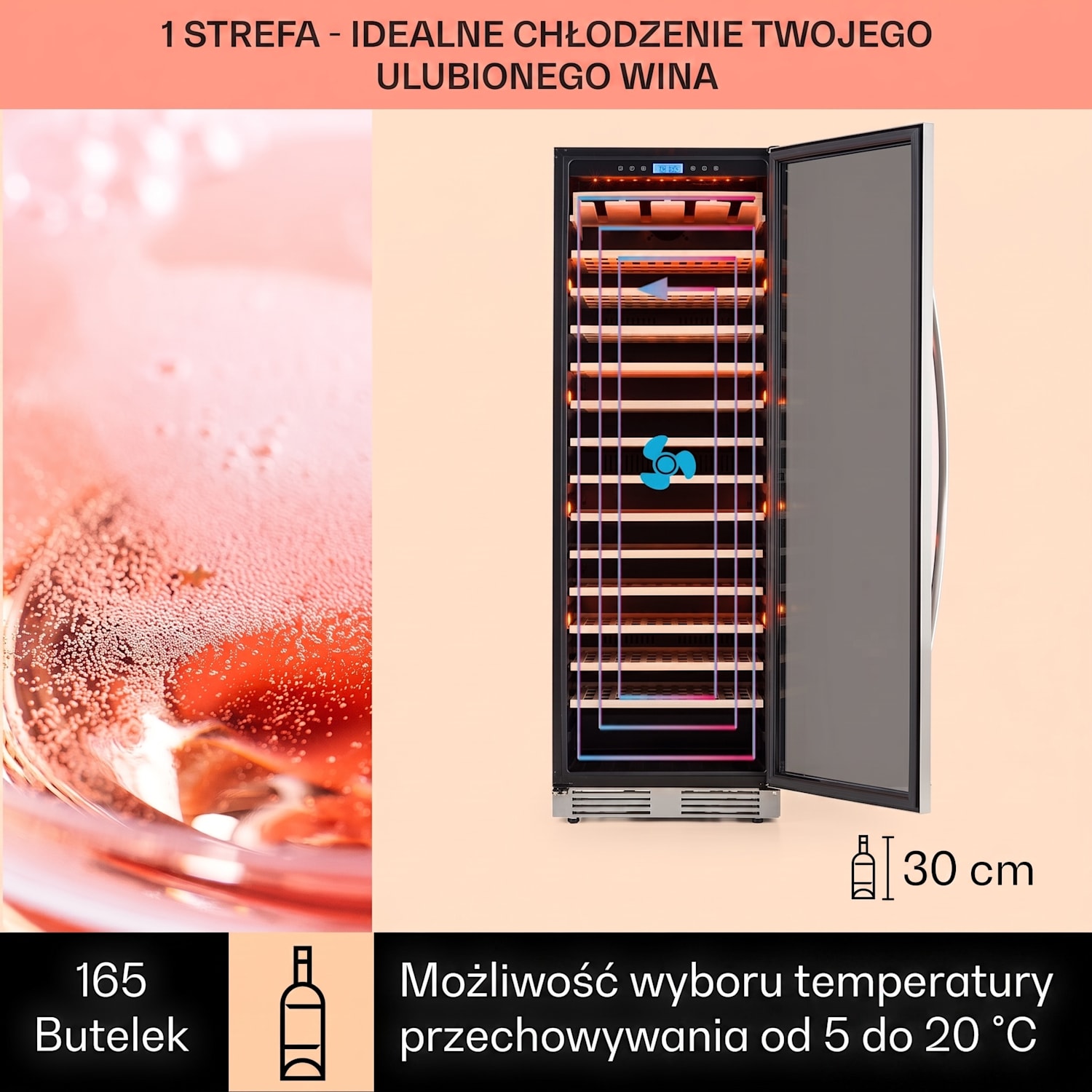 Vinovilla Grande 165 Built-in Uno, chłodziarka do wina, 425 l, 165 butelek Szklane drzwi 