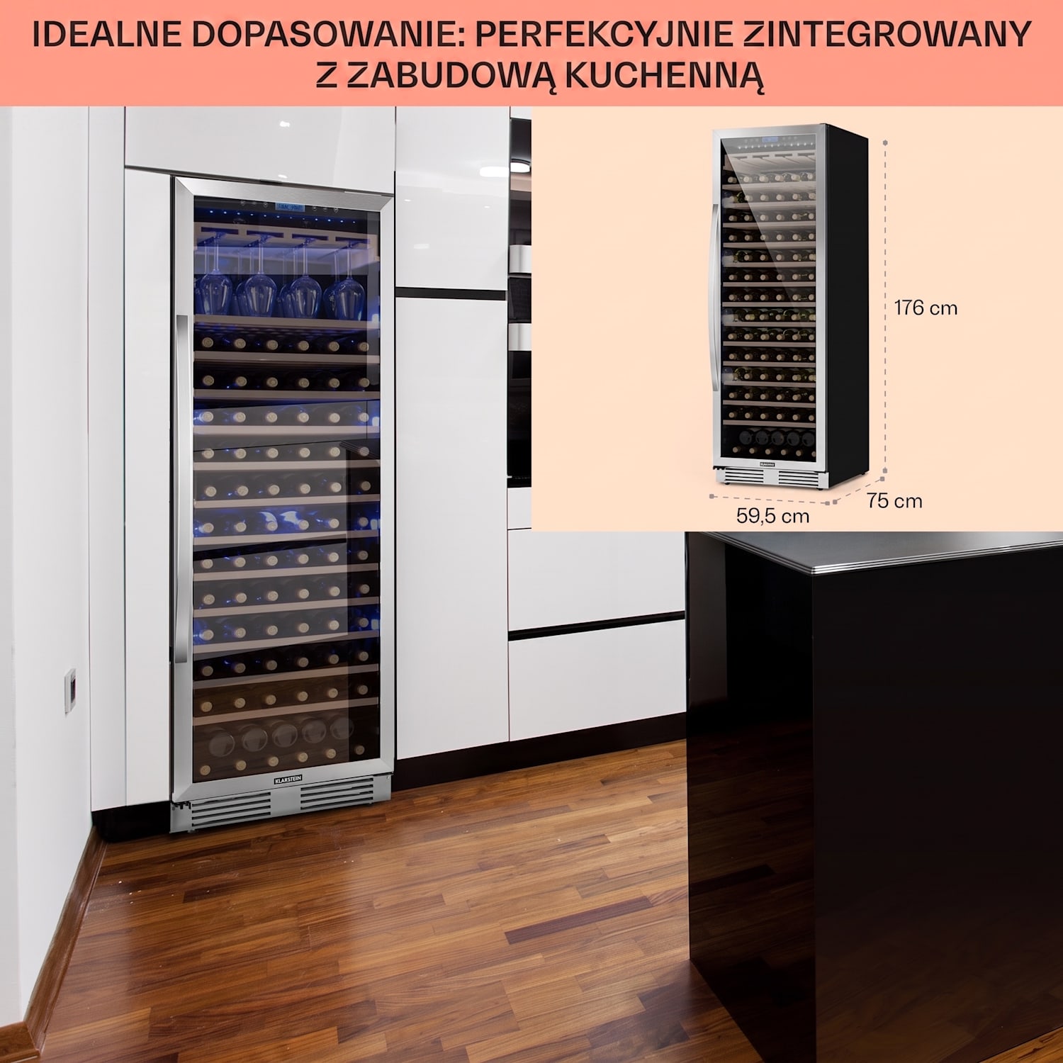Vinovilla Grande 165 Built-in Uno, chłodziarka do wina, 425 l, 165 butelek Szklane drzwi 