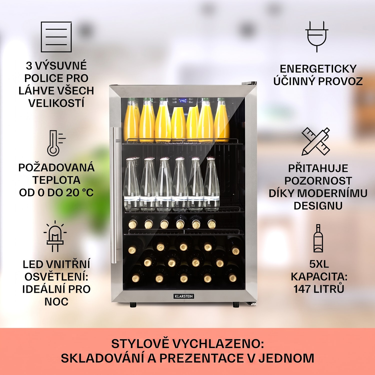 Beersafe XXL, lednice, 147 l, sklo, energetická třída F, nerezová ocel 147 L | Černá | Stříbrná