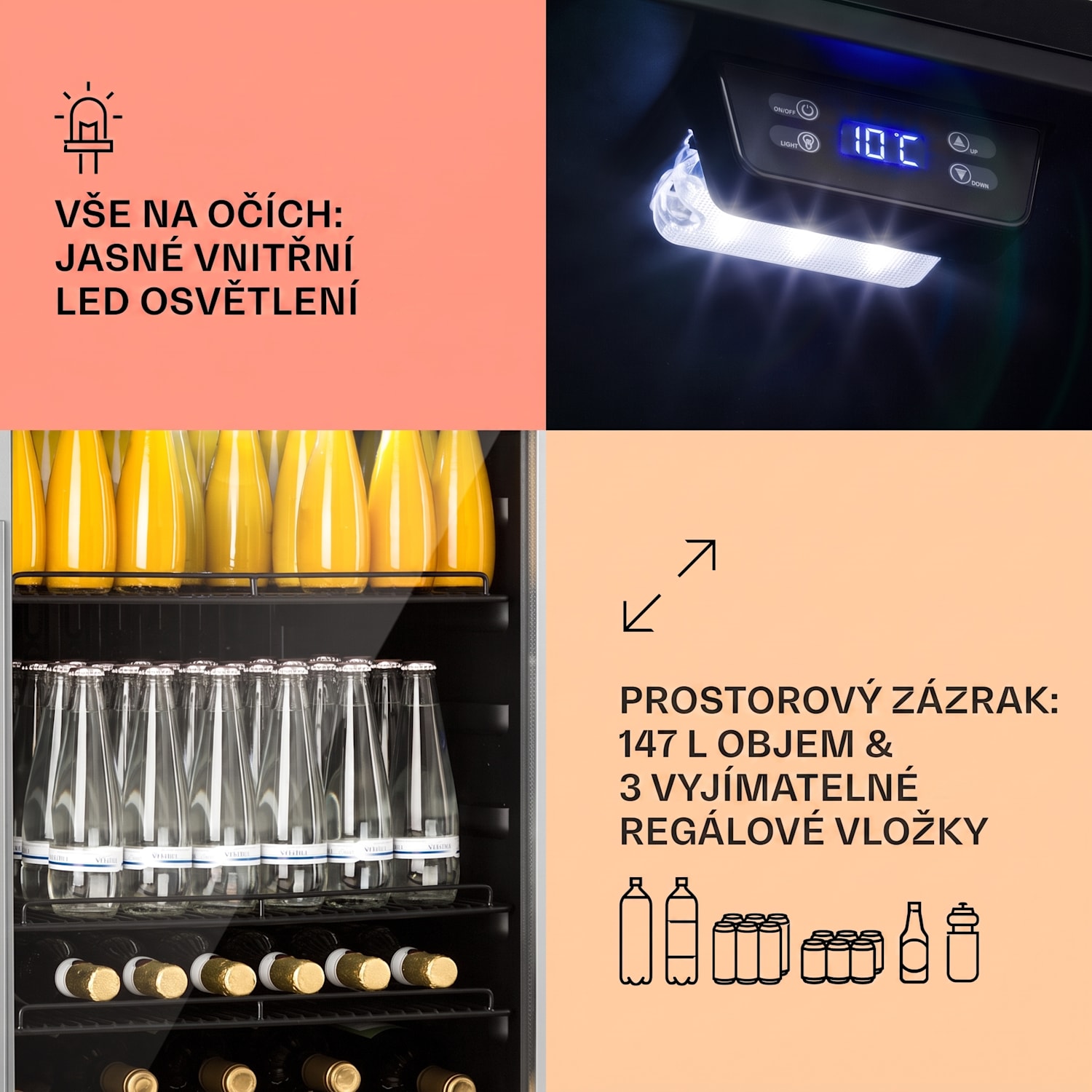 Beersafe XXL, lednice, 147 l, sklo, energetická třída F, nerezová ocel 147 L | Černá | Stříbrná