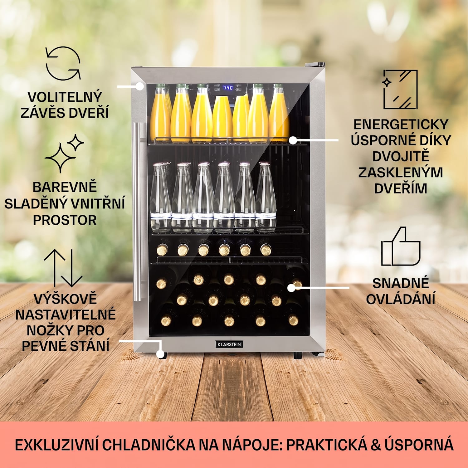 Beersafe XXL, lednice, 147 l, sklo, energetická třída F, nerezová ocel 147 L | Černá | Stříbrná