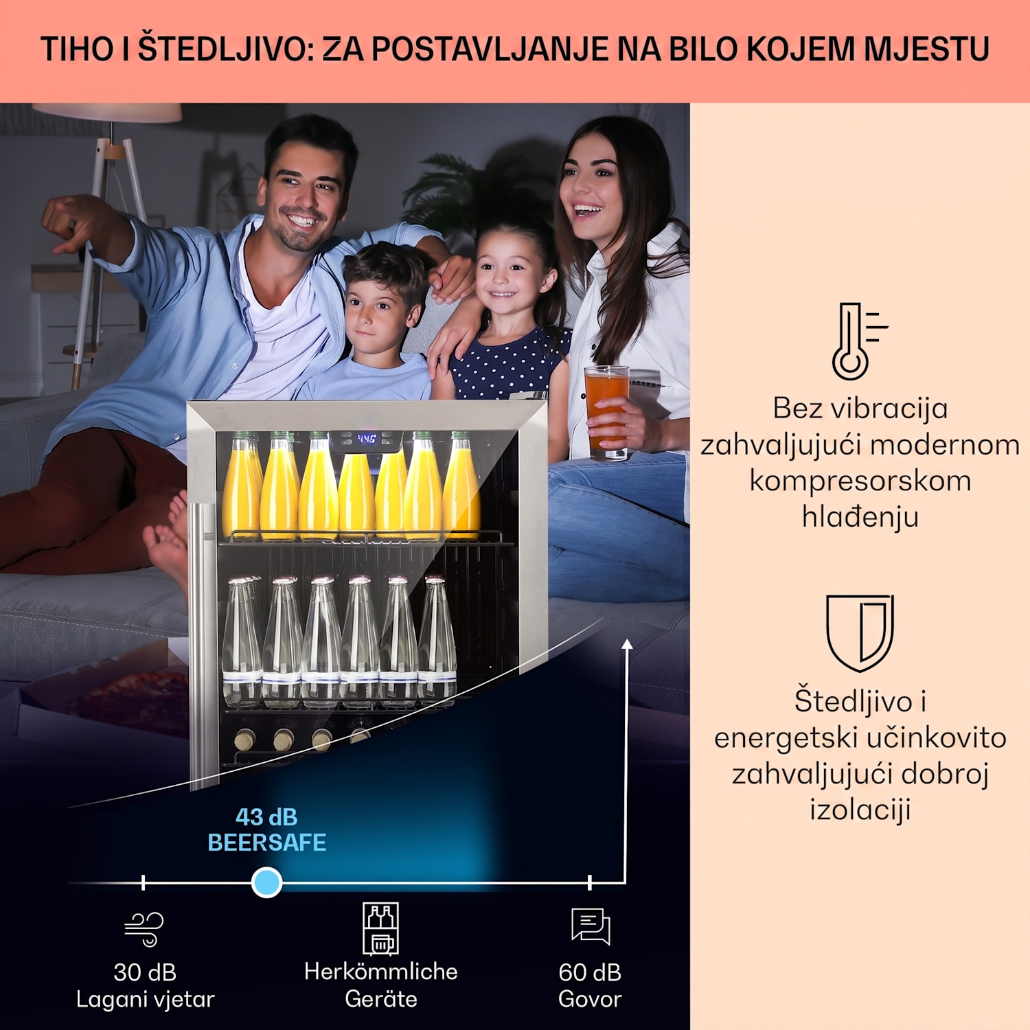 Beersafe 5XL, hladnjak, 147 litara, 3 police, panoramska staklena vrata, nehrđajući čelik 147 L | Crna | Srebro