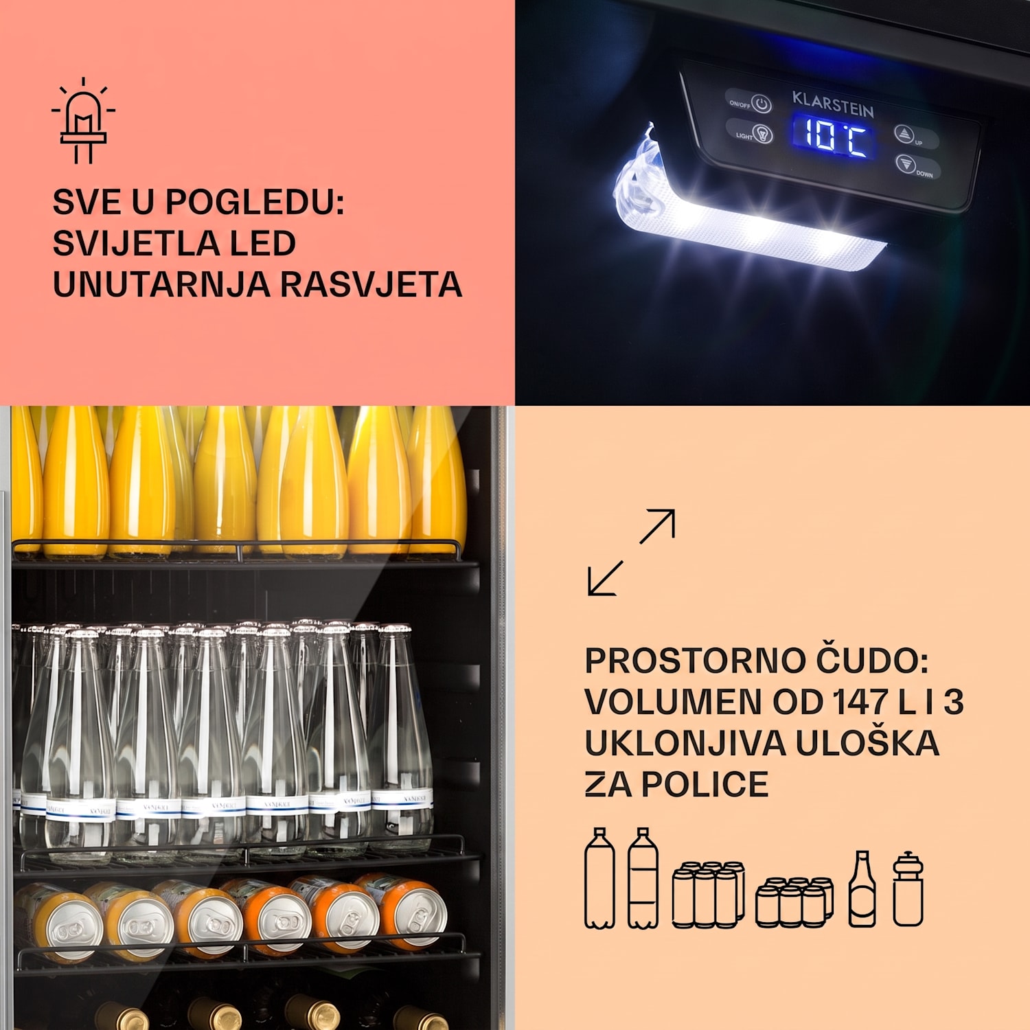 Beersafe 5XL, hladnjak, 147 litara, 3 police, panoramska staklena vrata, nehrđajući čelik 147 L | Crna | Srebro