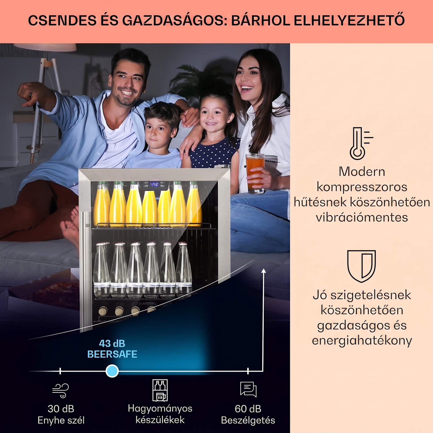 Beersafe 5XL, hűtőszekrény, 147 liter, 3 polc, panoráma üvegajtó, rozsdamentes acél 147 L | Fekete | Ezüst
