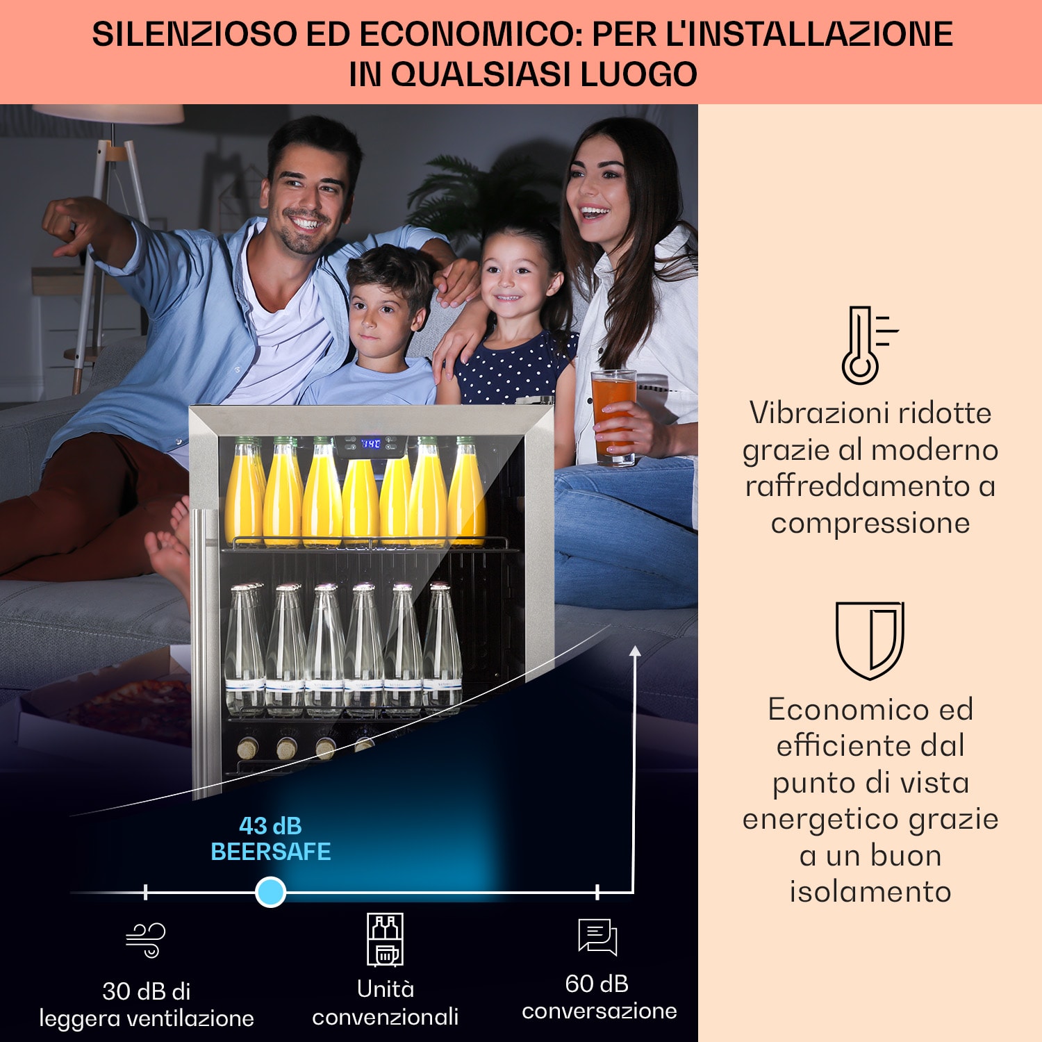 Beersafe 5XL - Frigorifero, 147 litri, 3 ripiani, sportello panoramico in vetro, acciaio inox 147 L | Nero | Argento