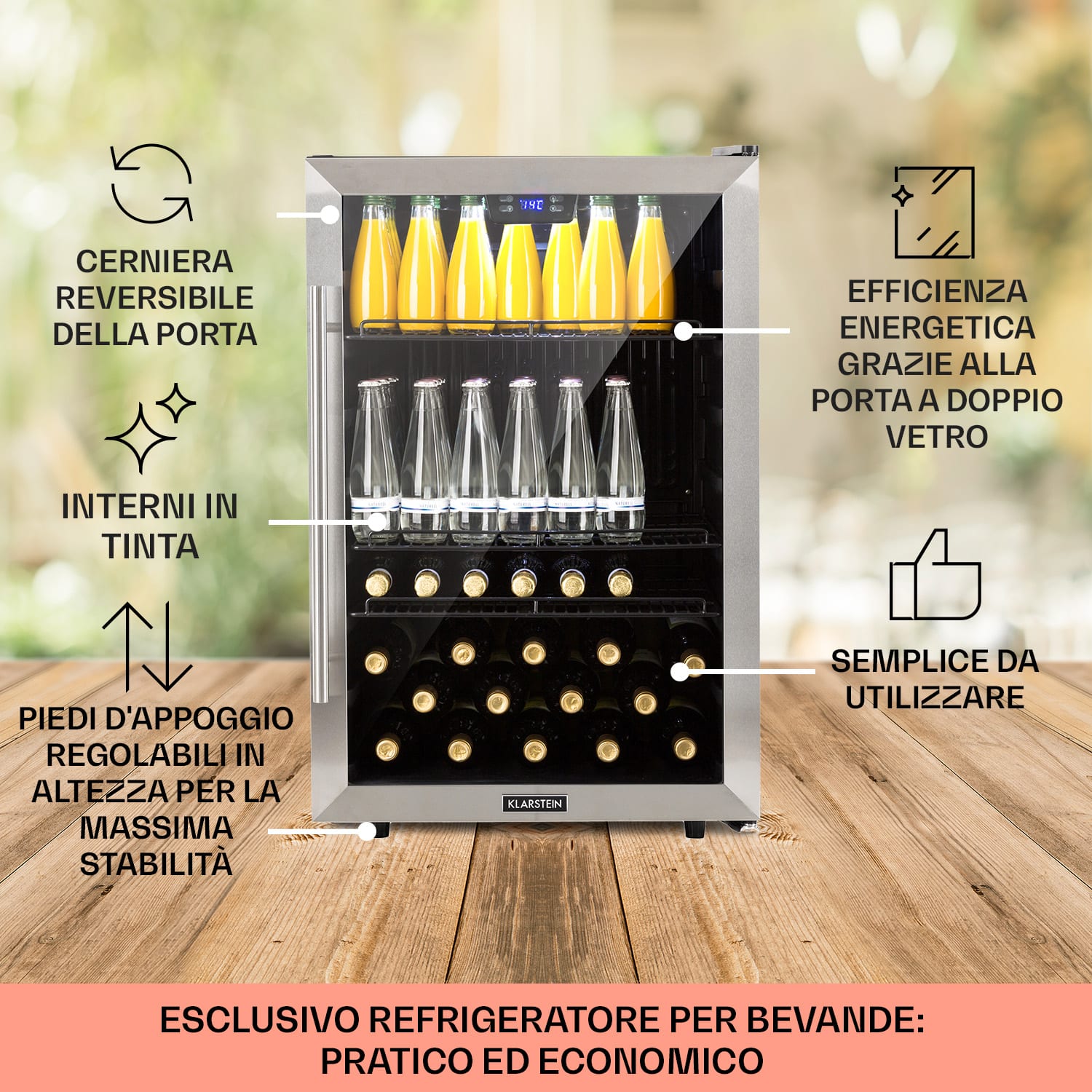 Beersafe 5XL - Frigorifero, 147 litri, 3 ripiani, sportello panoramico in vetro, acciaio inox 147 L | Nero | Argento