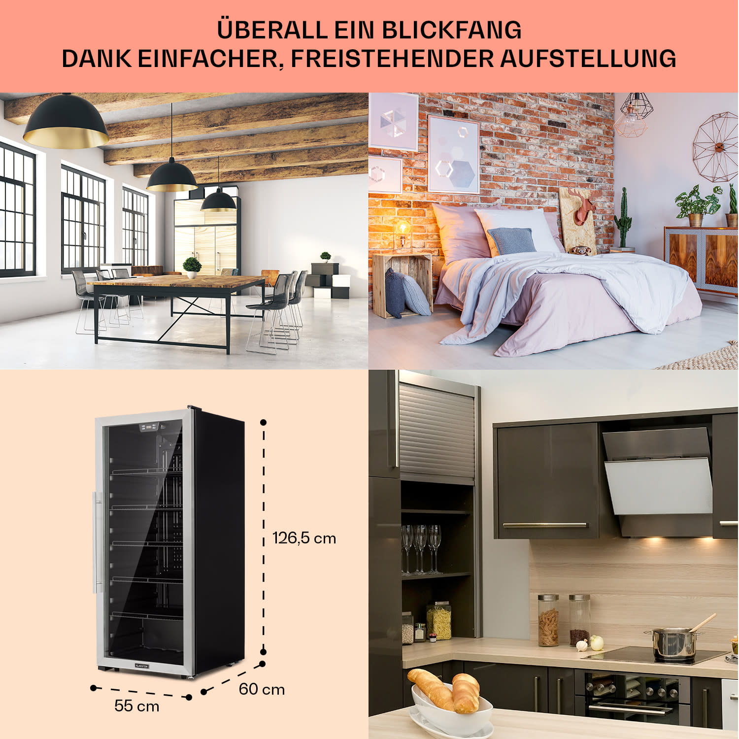 Beersafe 7XL Réfrigérateur 242 litres 5 clayettes Porte en verre panoramique Acier inoxydable 242 L | Noir | Argent
