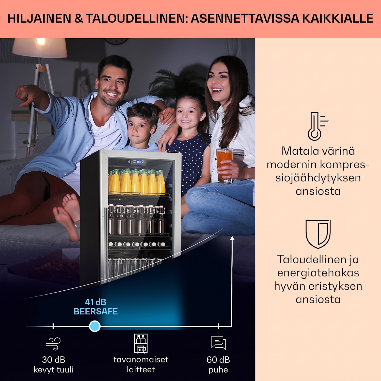 Beersafe 7XL jääkaappi 242 litraa 5 hyllyä panoraamalasiovi ruostumaton teräs 242 L | Musta | Hopea
