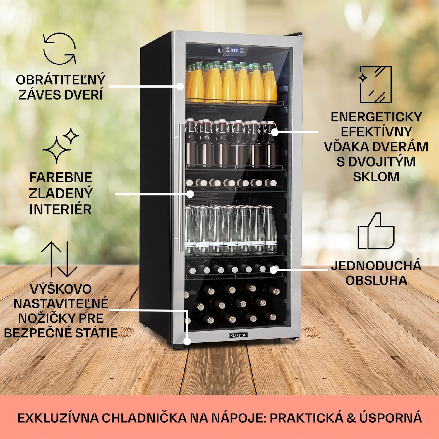 Beersafe 7XL, chladnička, 242 l, 5 políc, panoramatické sklenené dvere, nehrdzavejúca oceľ 242 L | Čierna | Strieborná