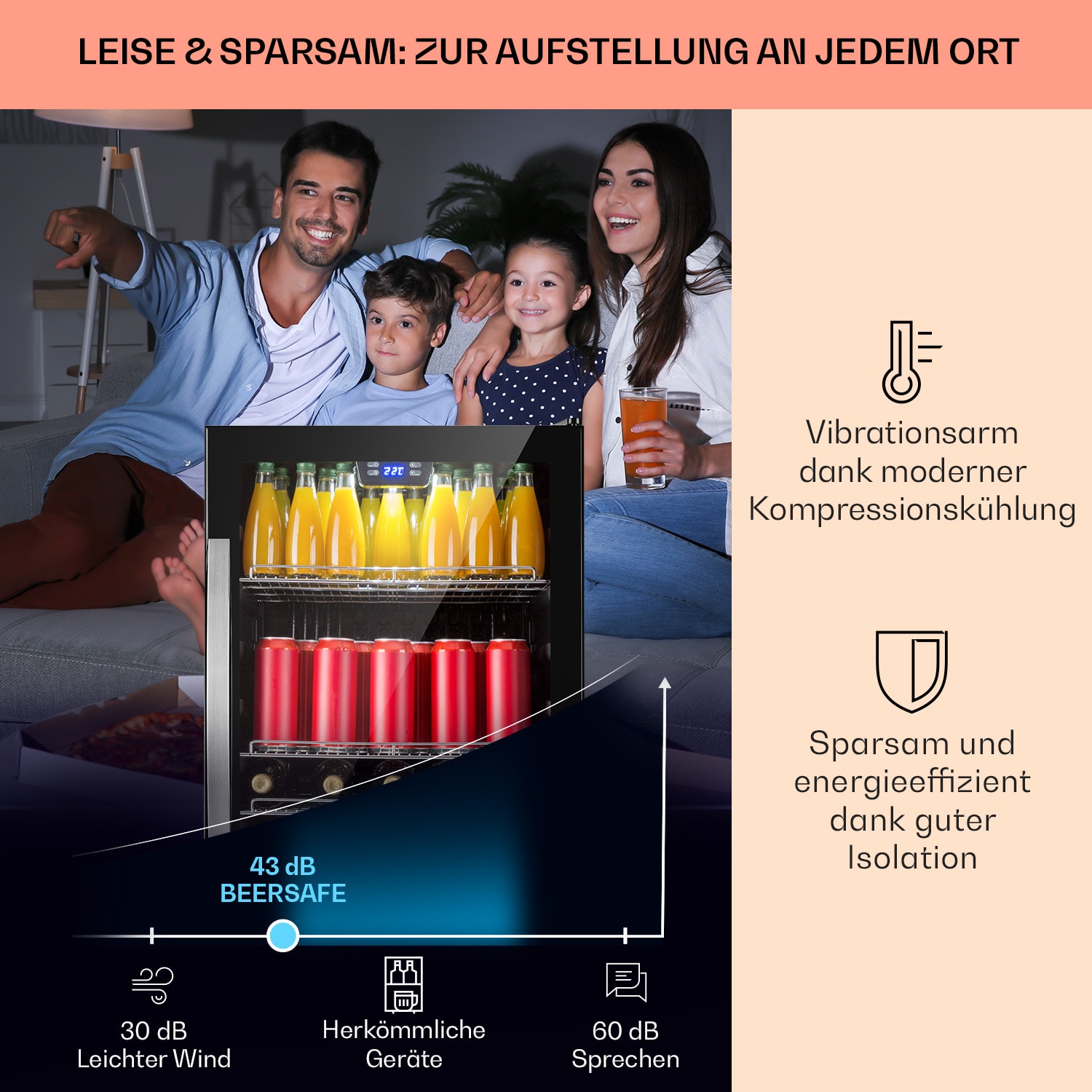 Beersafe 5XL Kühlschrank 148 Liter 3 Böden Panoramaglastür Edelstahl 148 Ltr | Schwarz