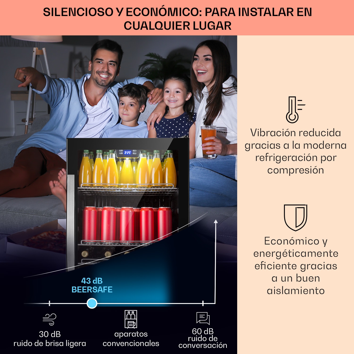 Beersafe 5XL Nevera 148 litros 3 estantes puerta panorámica de cristal acero inoxidable 148 L | Negro