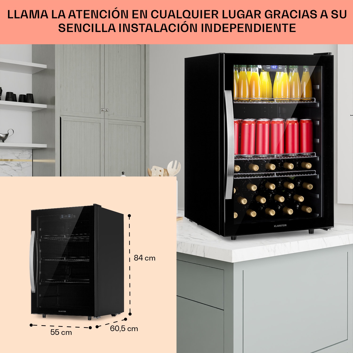 Beersafe 5XL Nevera 148 litros 3 estantes puerta panorámica de cristal acero inoxidable 148 L | Negro
