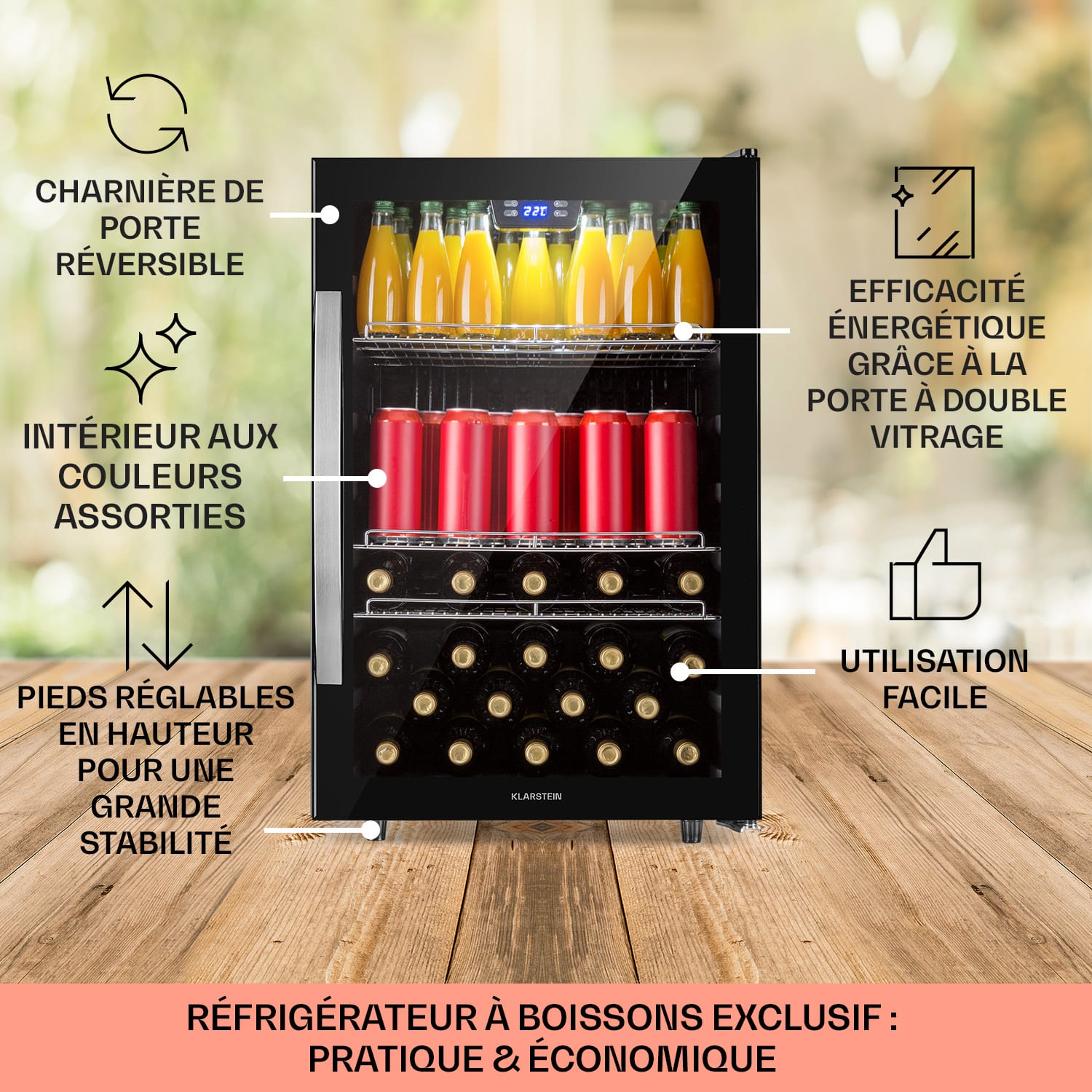 Beersafe 5XL koelkast 148 liter 3 plateaus glazen panoramadeur roestvrij staal 148 ltr | Zwart