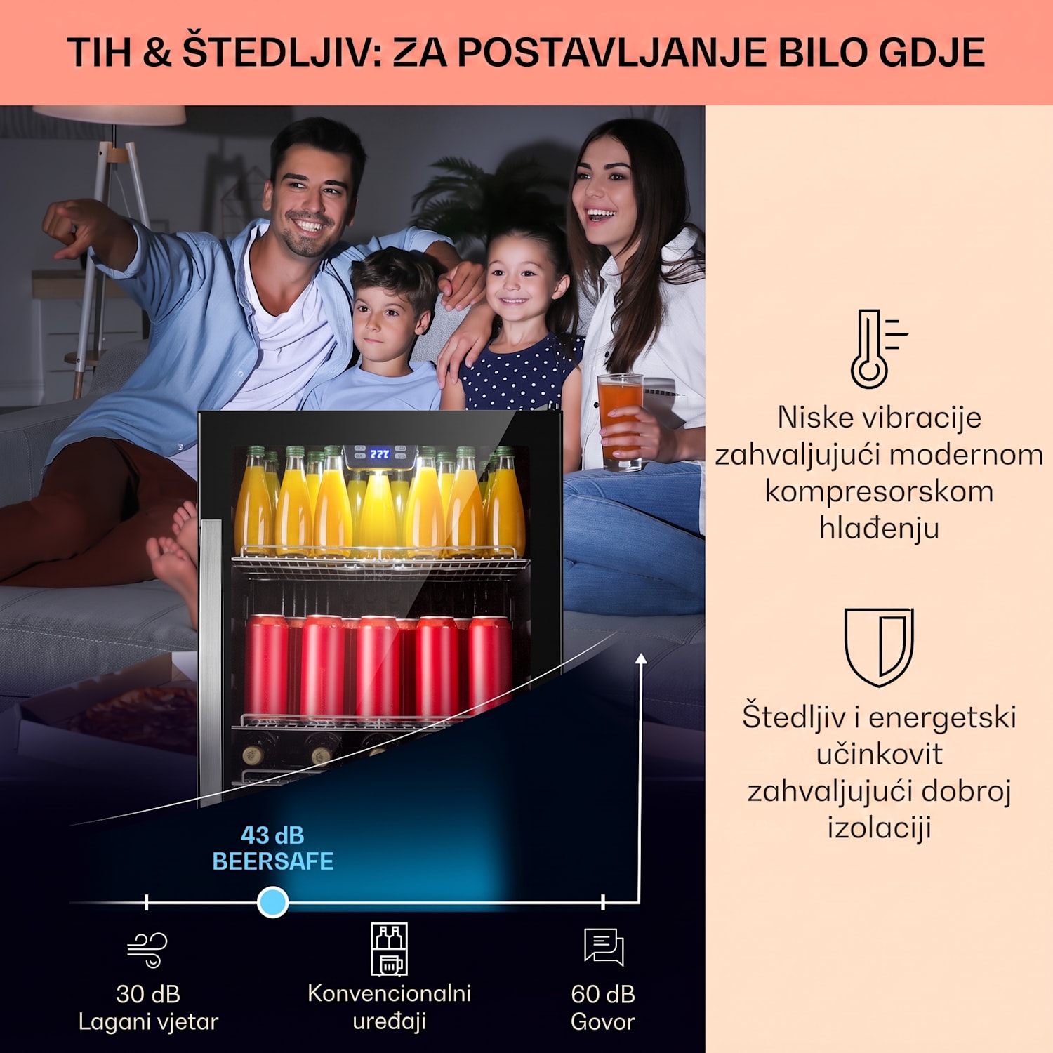 Beersafe 5XL, hladnjak, 147 litara, 3 police, panoramska staklena vrata, nehrđajući čelik 147 Ltr | Crna | Crna