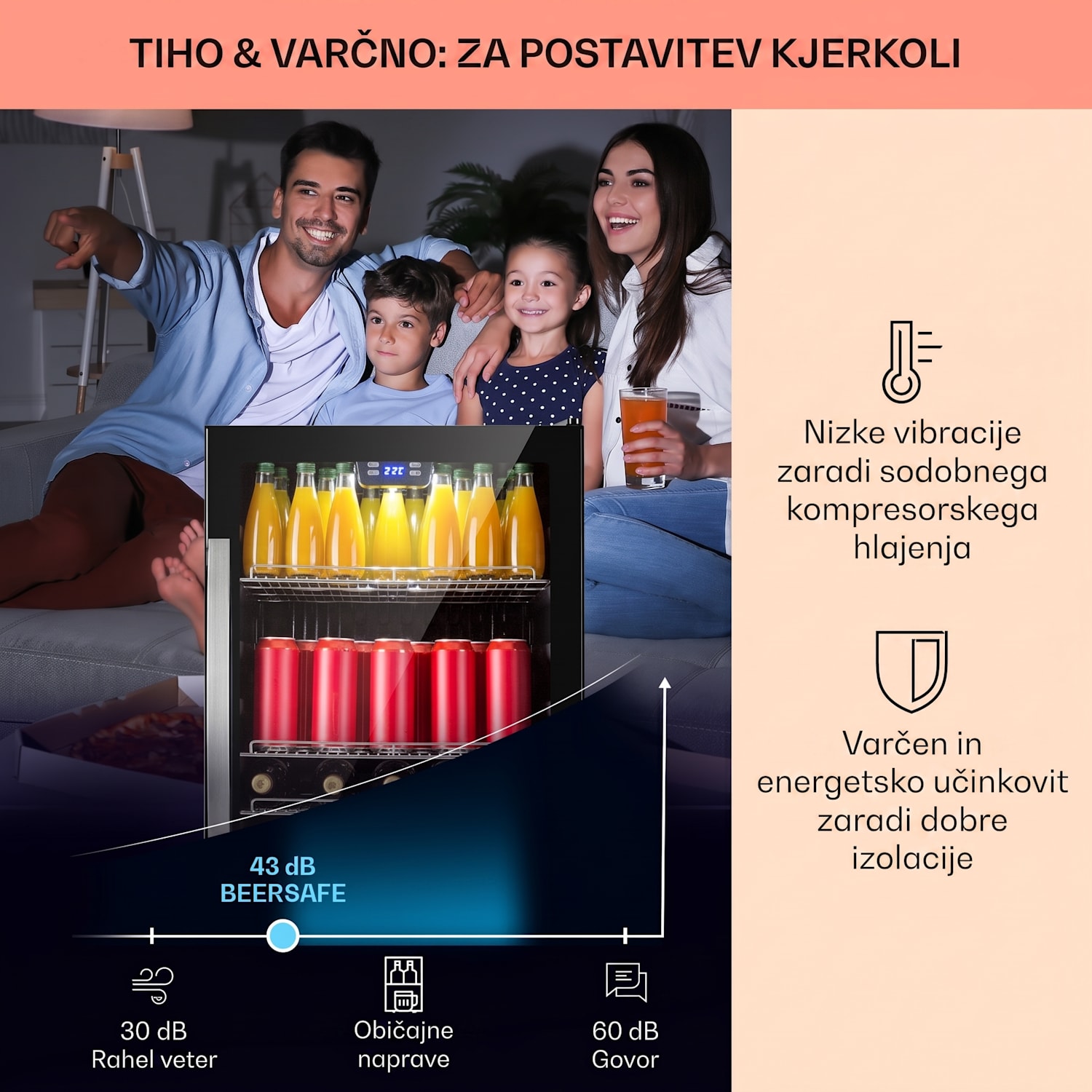 Beersafe 5XL, hladilnik, 147 litrov, 3 police, panoramska steklena vrata, nerjaveče jeklo 147 Ltr | Črna | Črna