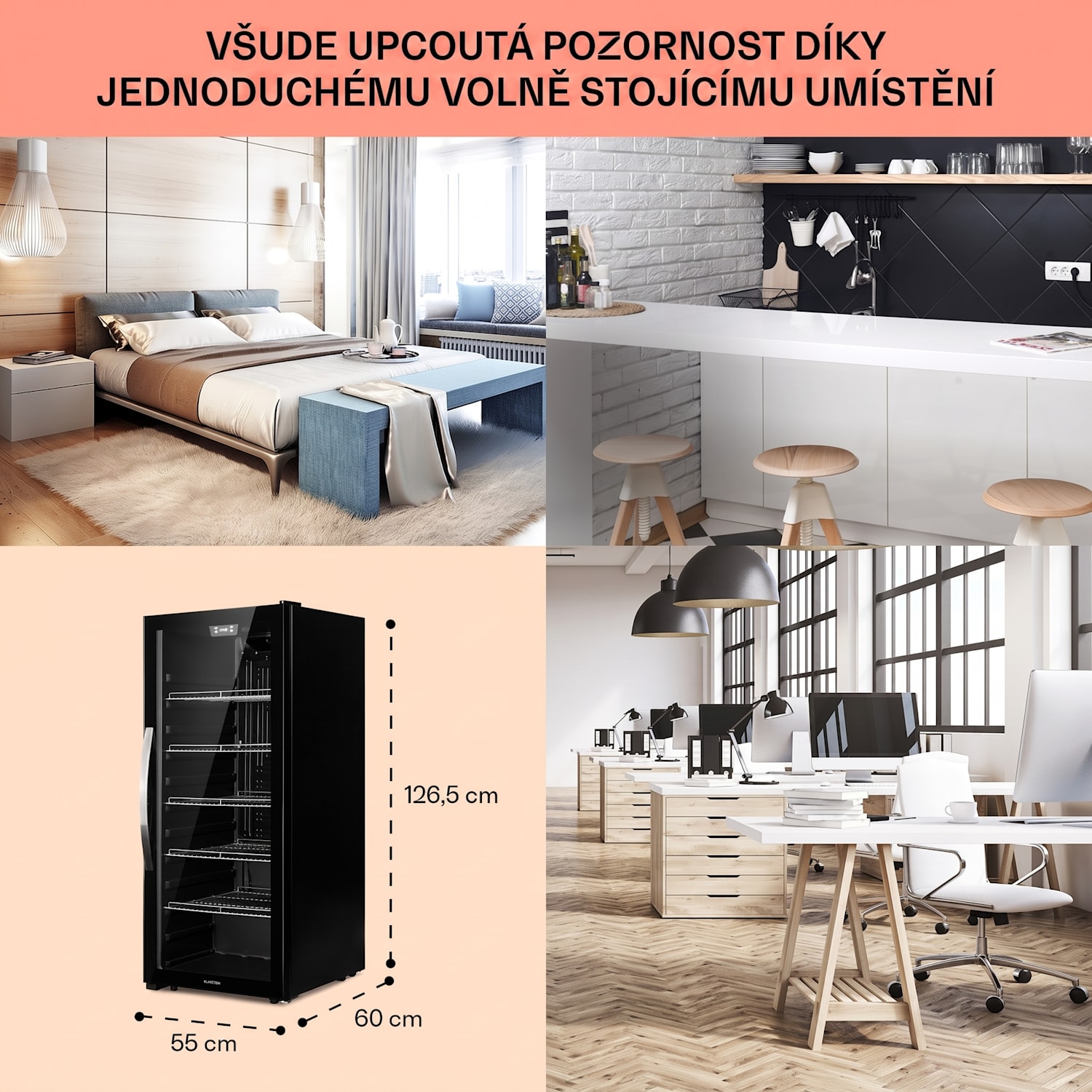 Beersafe 7XL, lednice, 242 l, 5 polic, panoramatické skleněné dveře, nerezová ocel 242 L | Černá | Černá